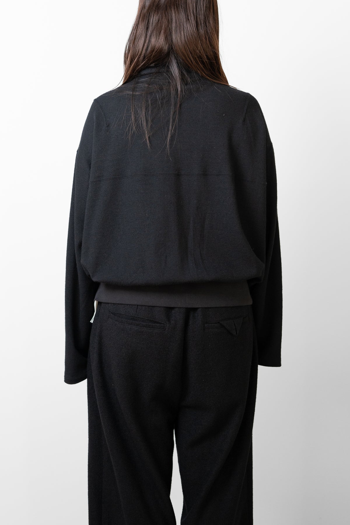 ANCELLM / SHRINK WOOL ZIP UP STAND BLOUSON "BLACK"
