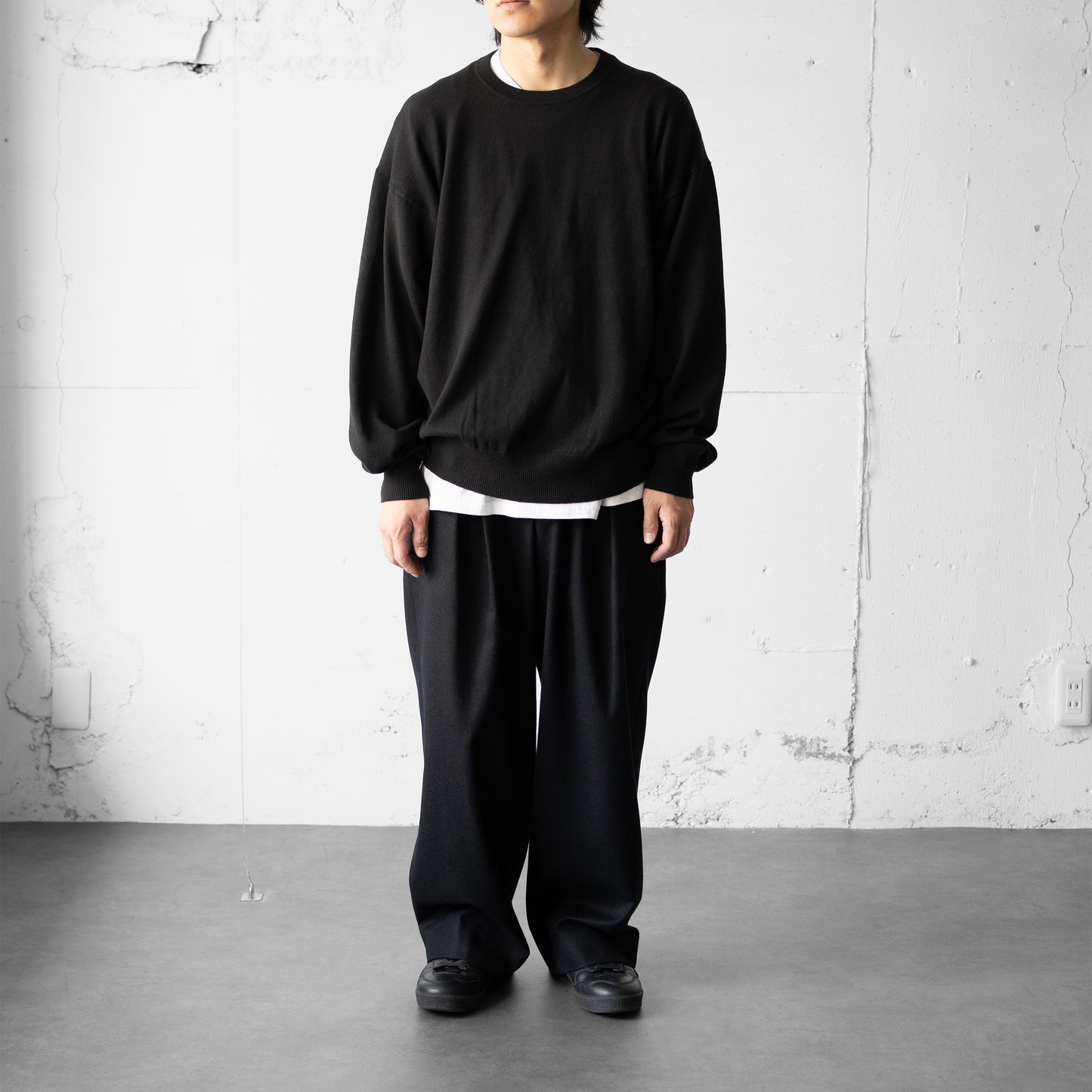 Afiit / COTTON CASHMERE KNITL/S "BLK"