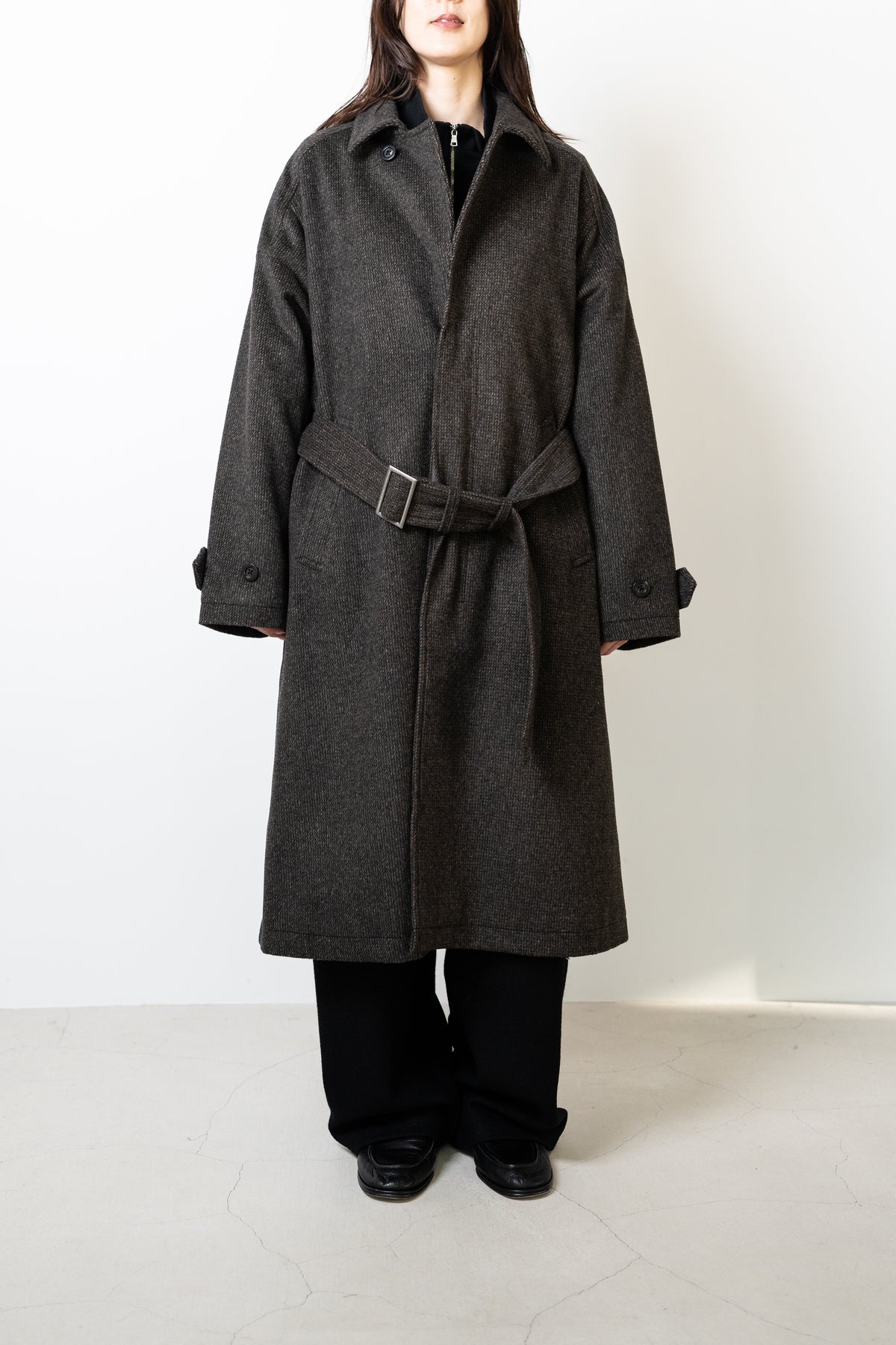 ANCELLM / WOOL BLANKET BALMACAAN COAT "D.BROWN"