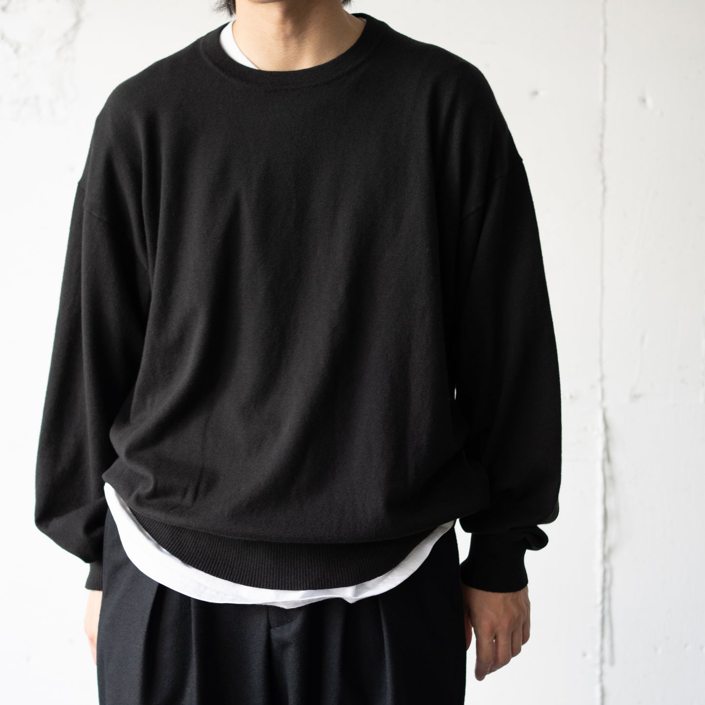 Afiit / COTTON CASHMERE KNITL/S "BLK"