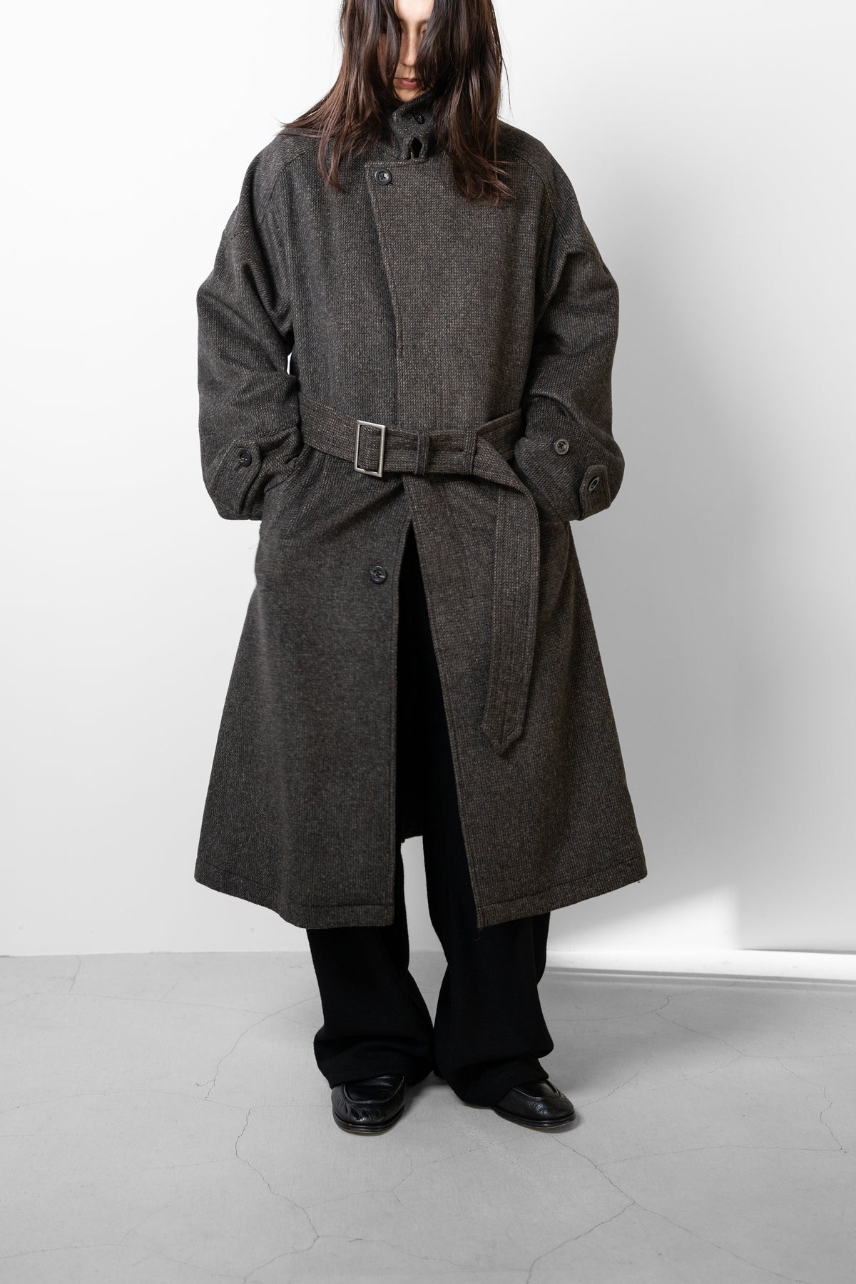 ANCELLM / WOOL BLANKET BALMACAAN COAT "D.BROWN"