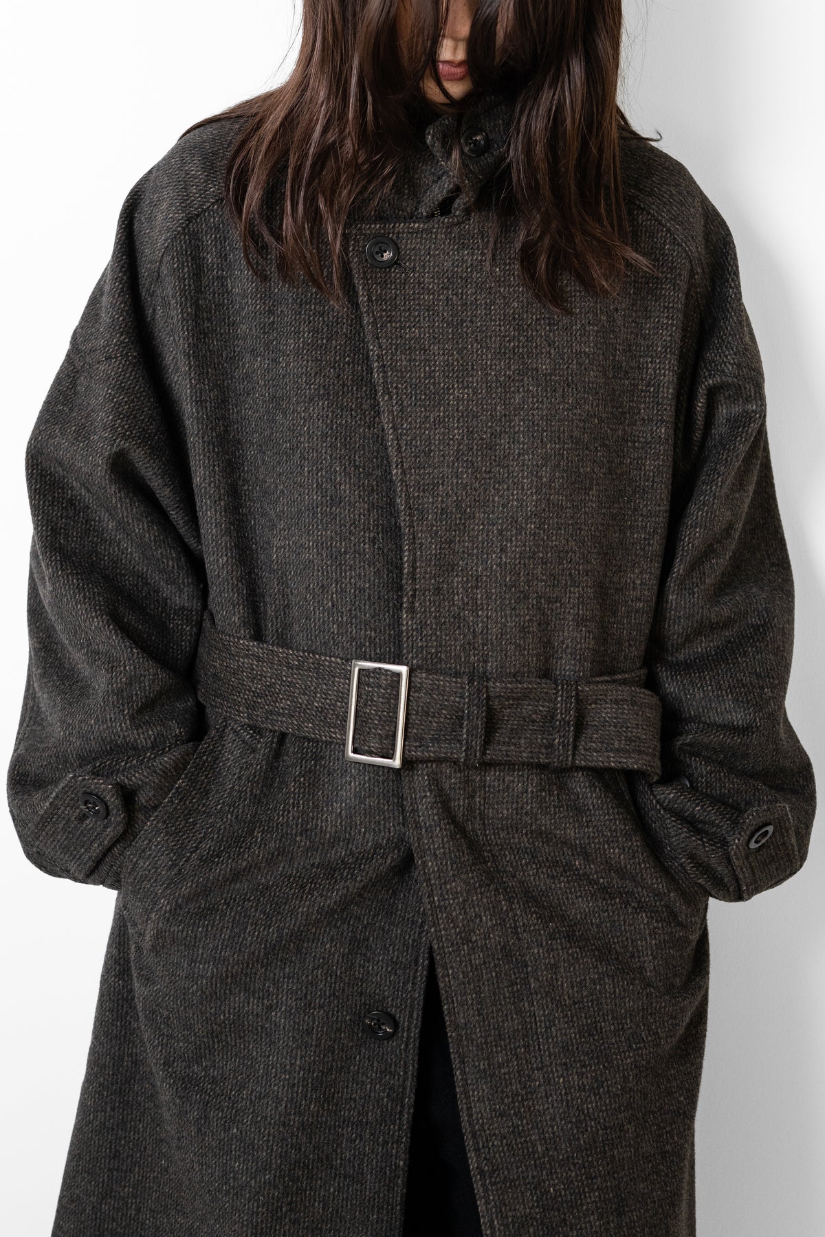 ANCELLM / WOOL BLANKET BALMACAAN COAT "D.BROWN"