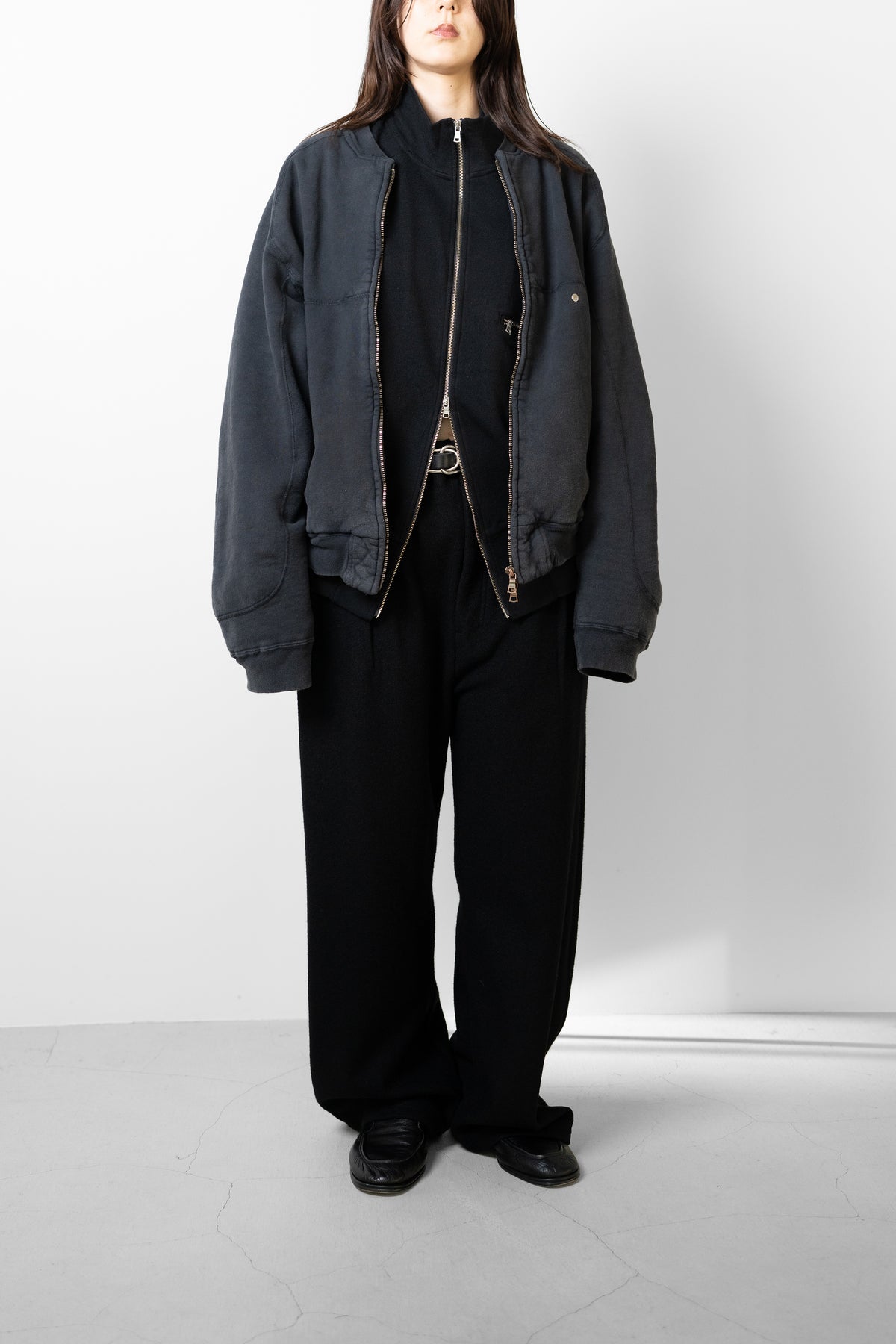 ANCELLM / FLEECE-LINED SWEAT VERSITY SHIRT "BLACK"