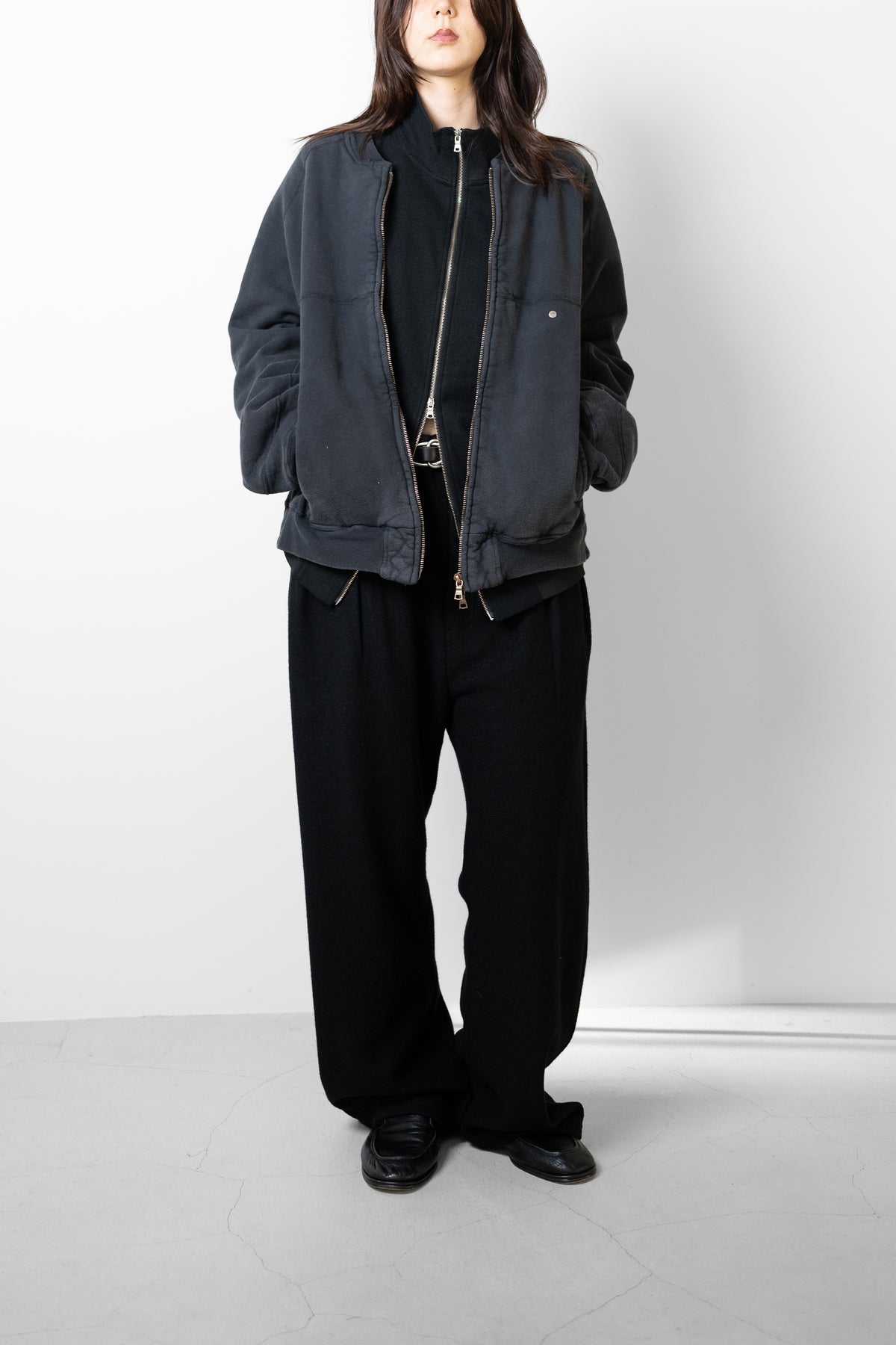 ANCELLM / FLEECE-LINED SWEAT VERSITY SHIRT "BLACK"