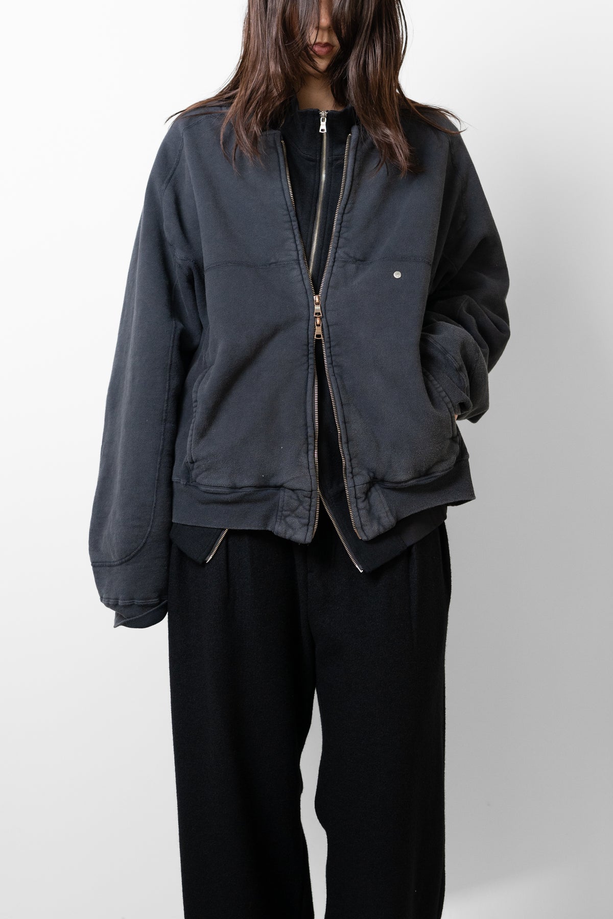 ANCELLM / FLEECE-LINED SWEAT VERSITY SHIRT "BLACK"