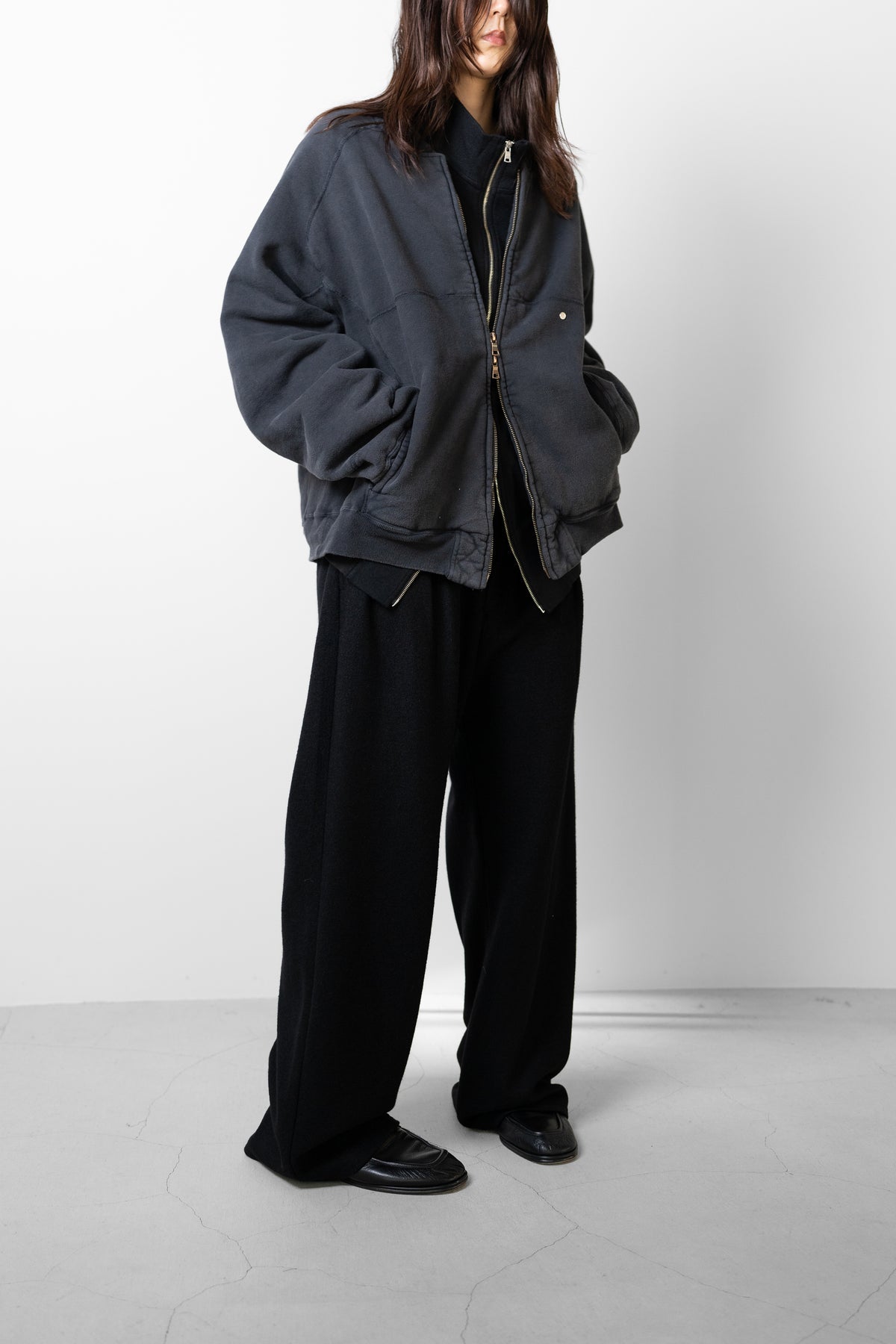 ANCELLM / FLEECE-LINED SWEAT VERSITY SHIRT "BLACK"