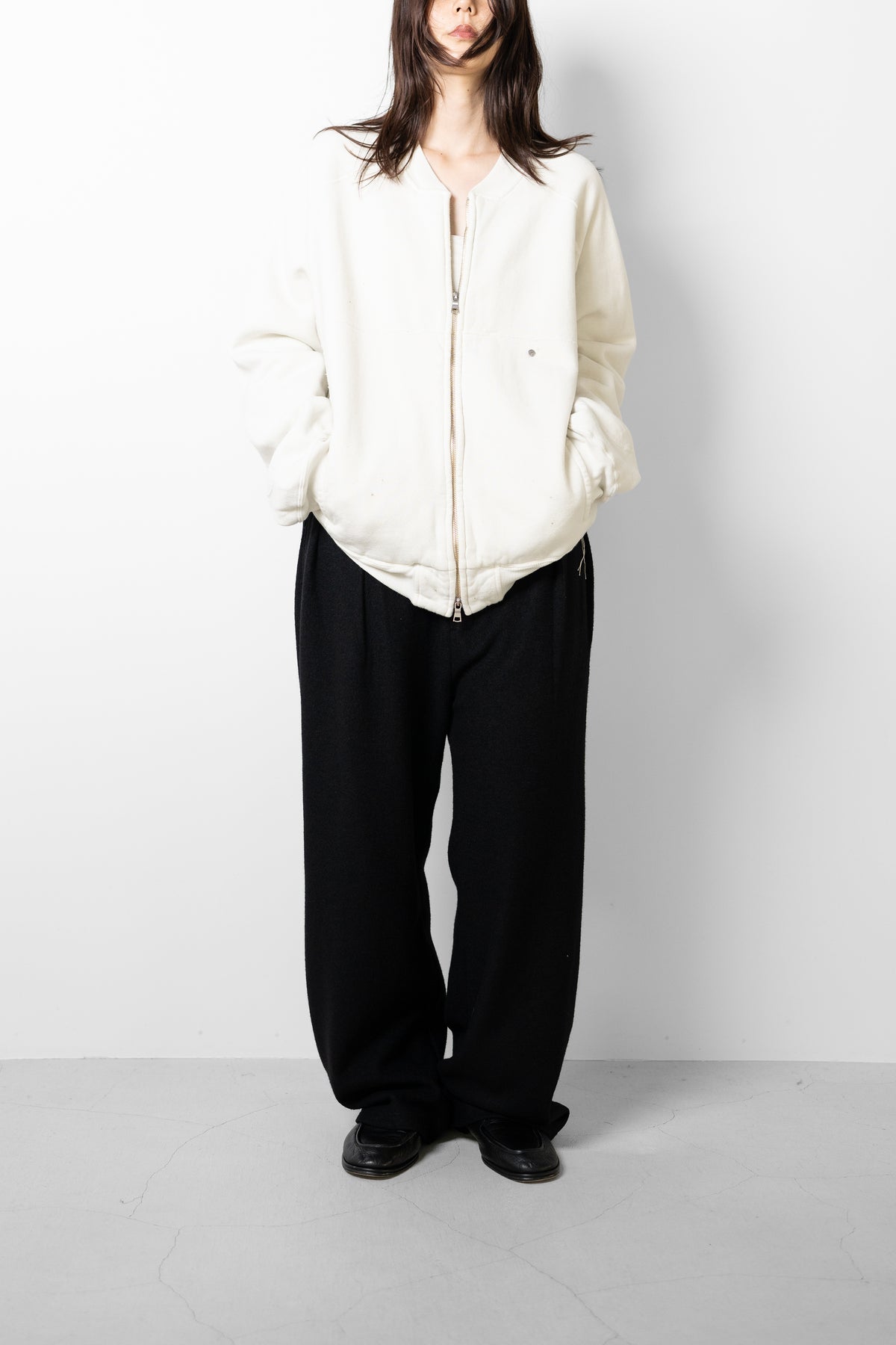 ANCELLM / FLEECE-LINED SWEAT VERSITY SHIRT "WHITE"