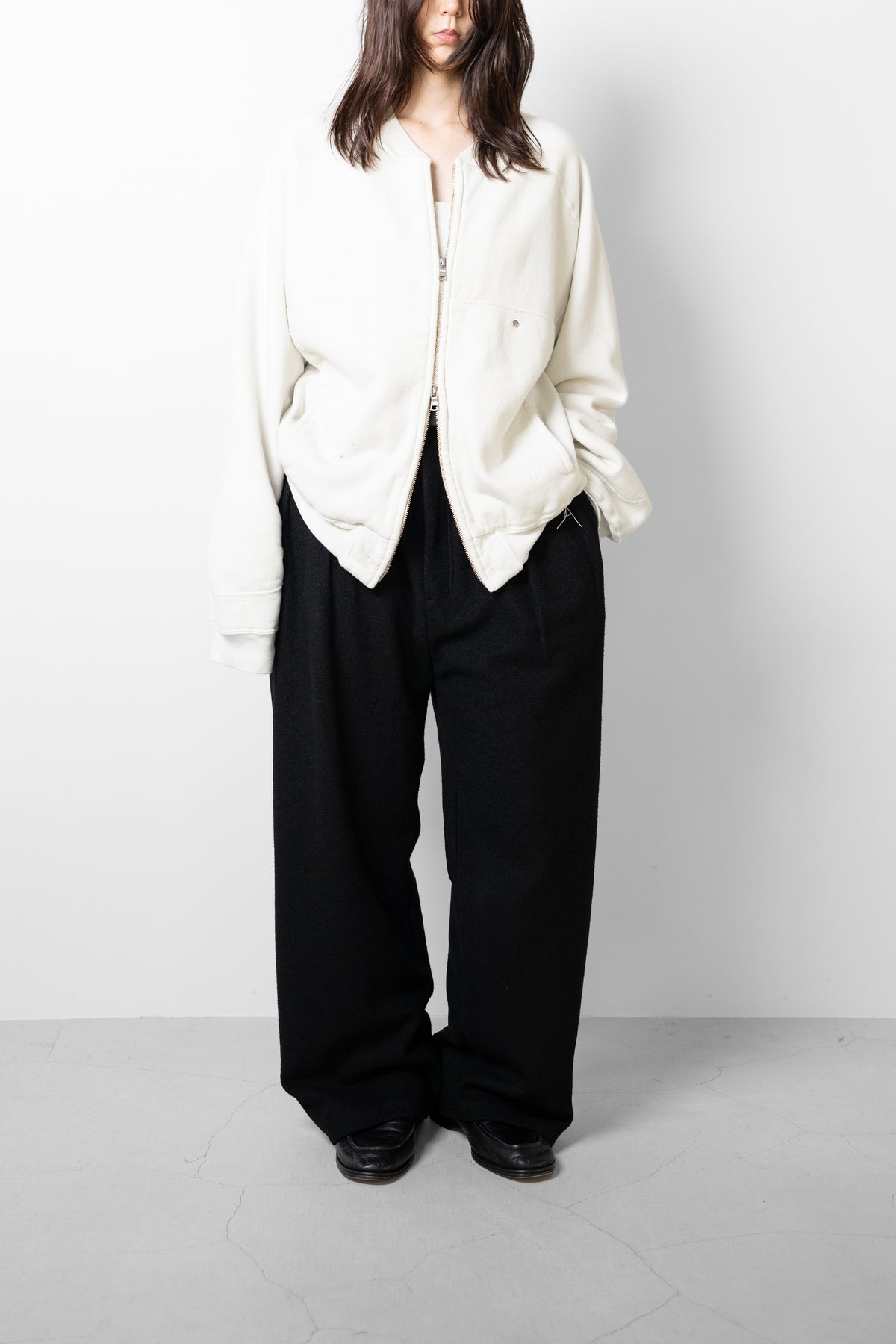 ANCELLM / FLEECE-LINED SWEAT VERSITY SHIRT "WHITE"