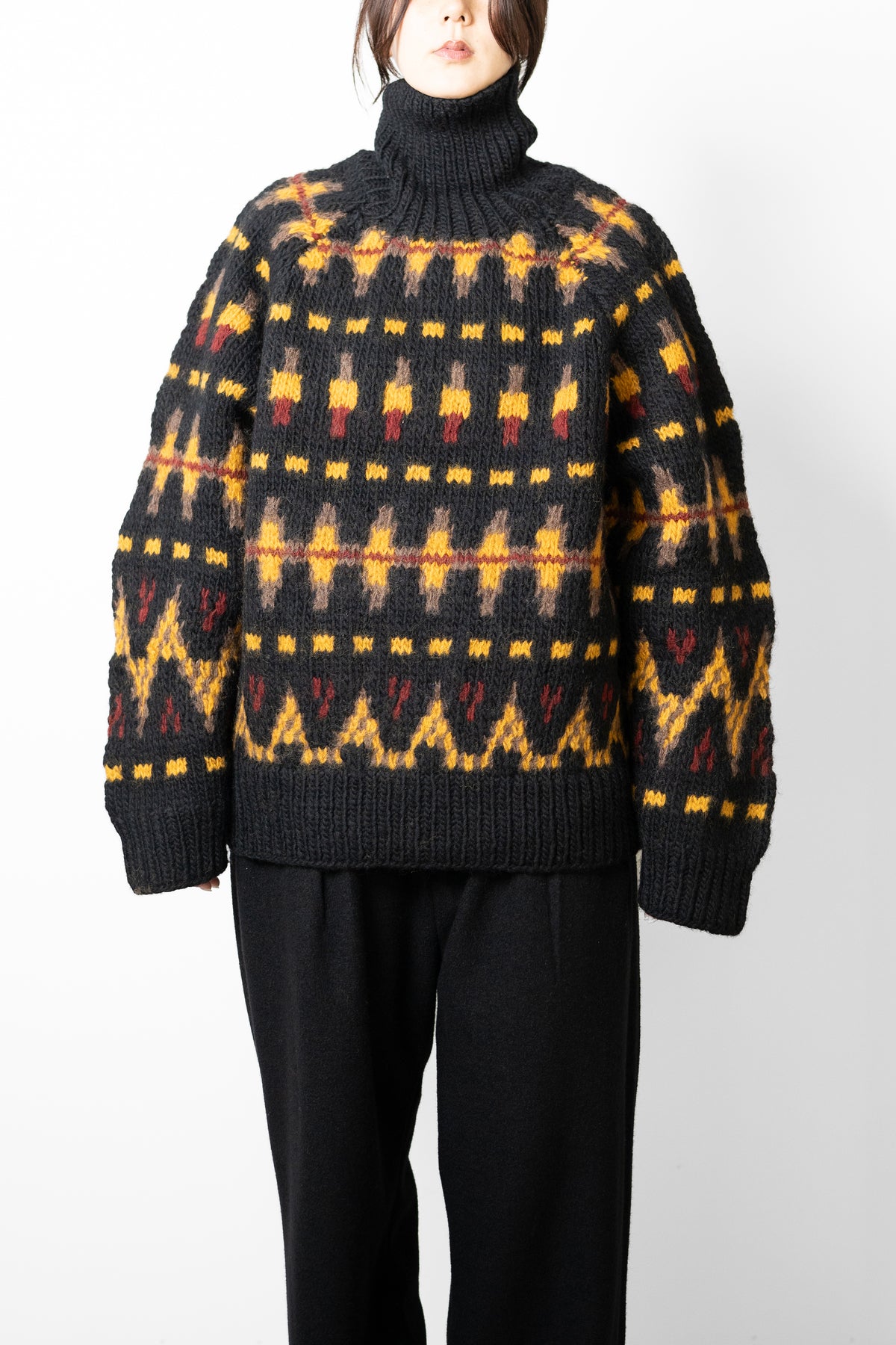 ANCELLM / HANDCRAFTED FAIRISLE TURTLENECK KNIT SWEATER "BLACK"