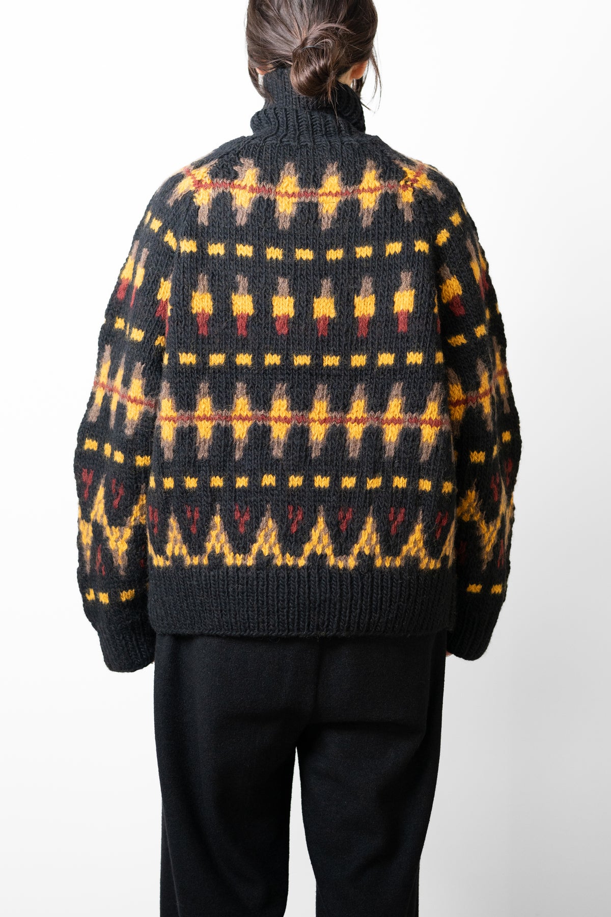 ANCELLM / HANDCRAFTED FAIRISLE TURTLENECK KNIT SWEATER "BLACK"