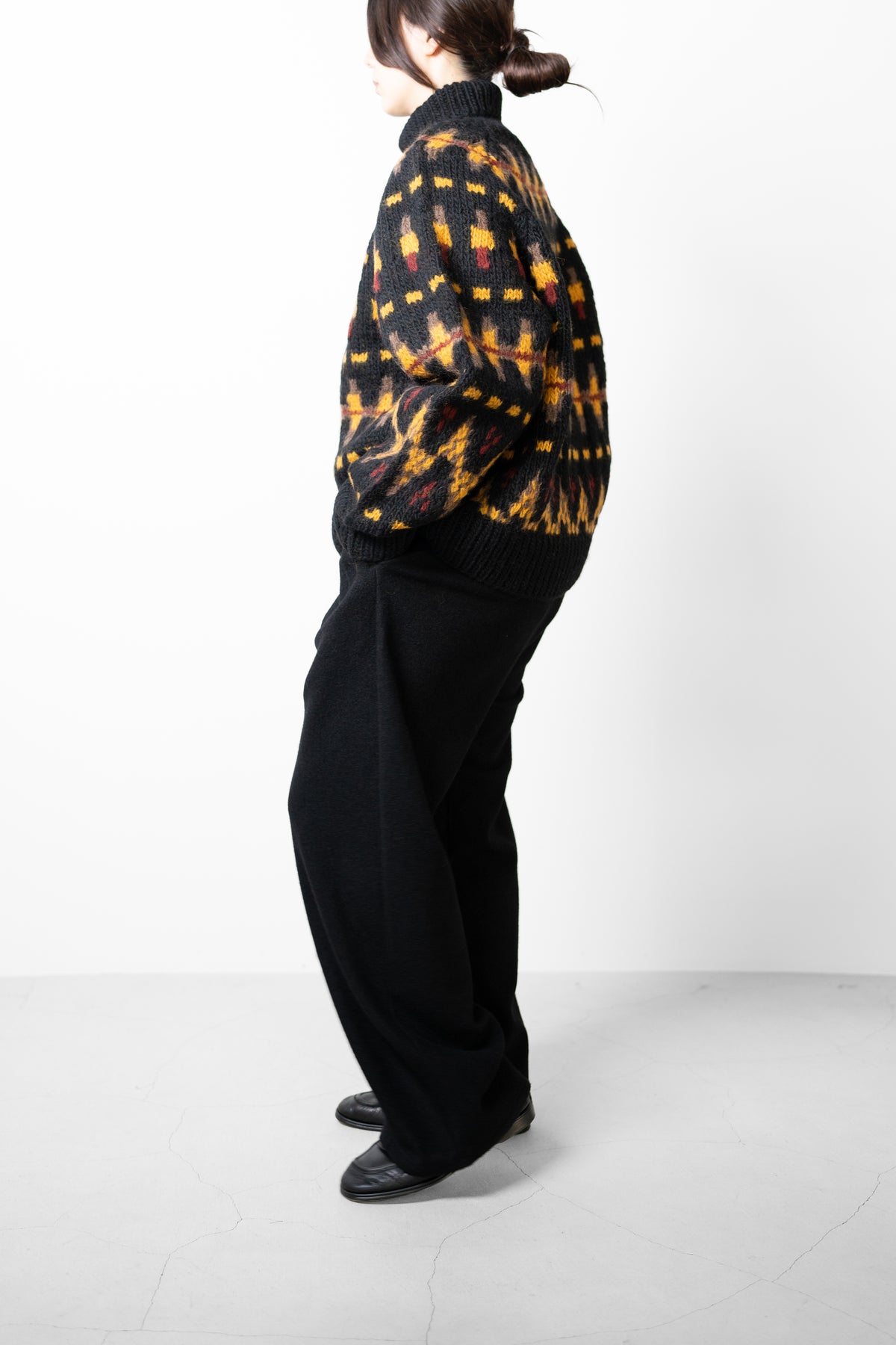 ANCELLM / HANDCRAFTED FAIRISLE TURTLENECK KNIT SWEATER "BLACK"