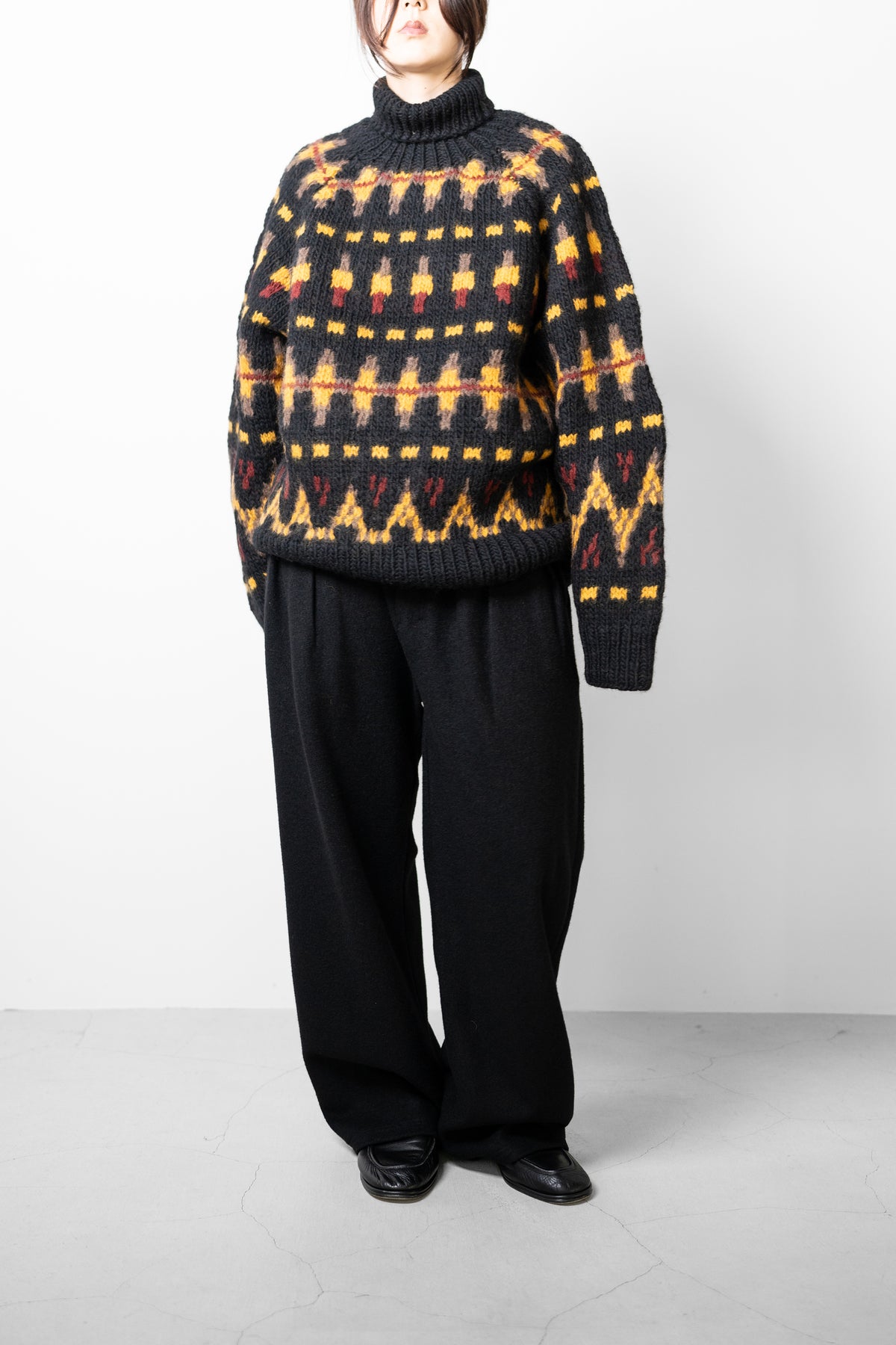 ANCELLM / HANDCRAFTED FAIRISLE TURTLENECK KNIT SWEATER "BLACK"