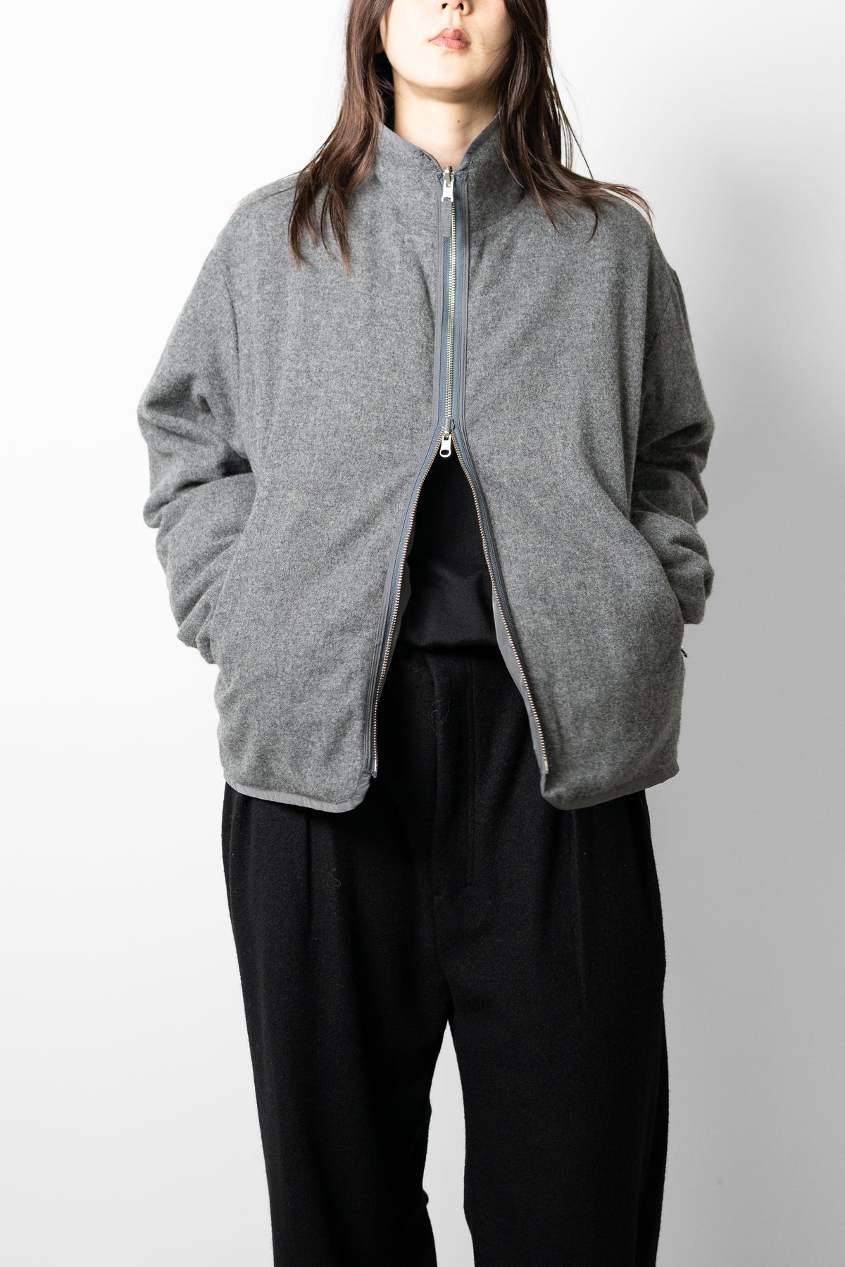 YOKE/ Wool Cashmere Fleece Reversible Blouson "Gray"