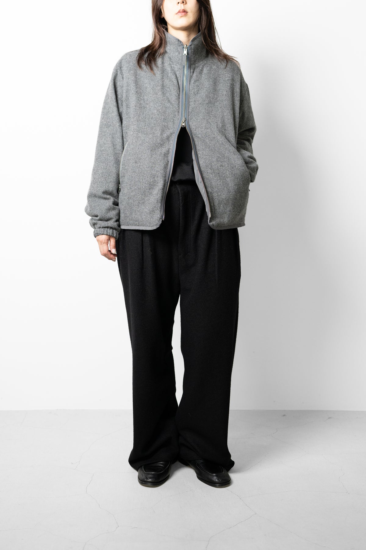 YOKE/ Wool Cashmere Fleece Reversible Blouson "Gray"