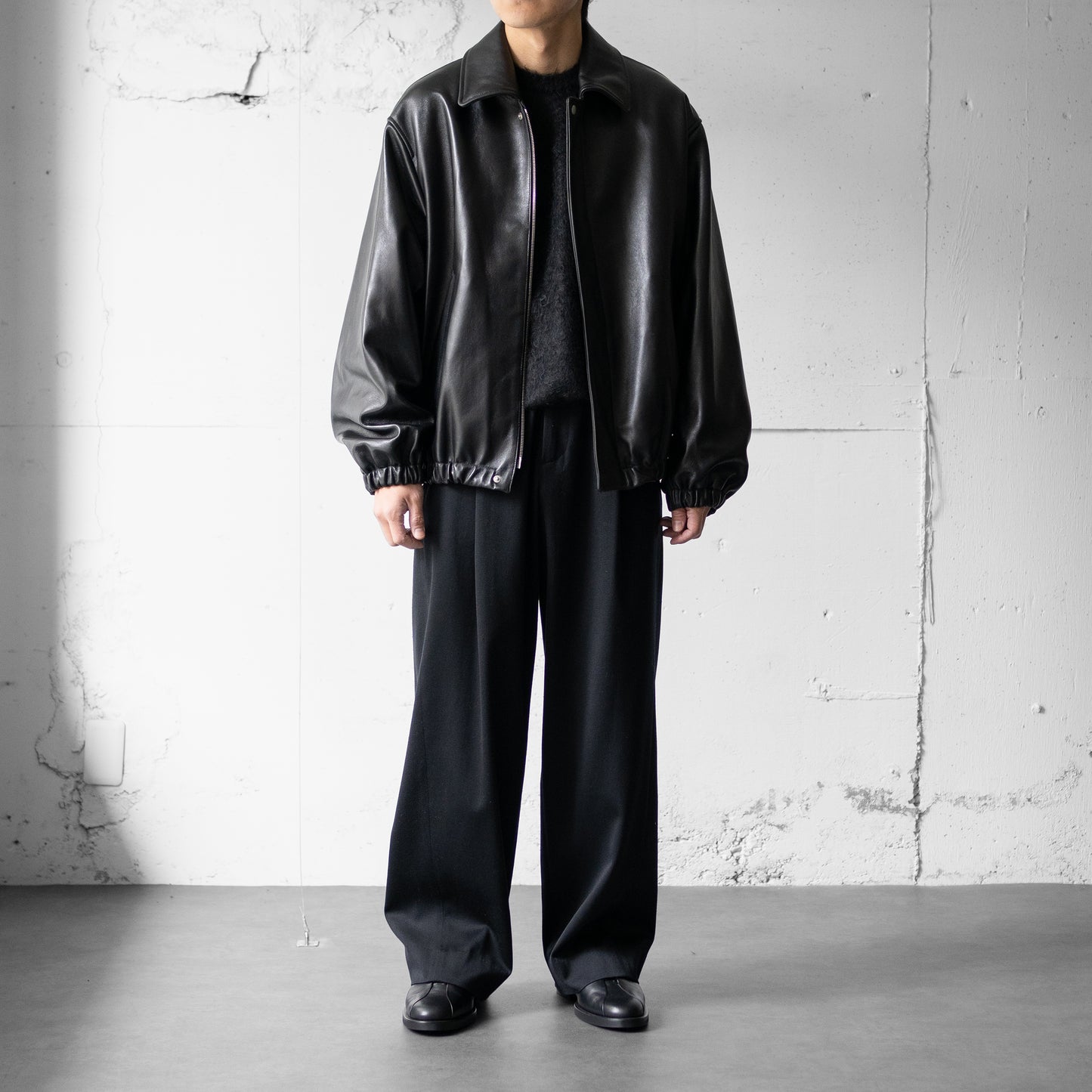 ssstein/ W/SI SATIN TWIST SEAM WIDE EASY TROUSERS "BLACK"