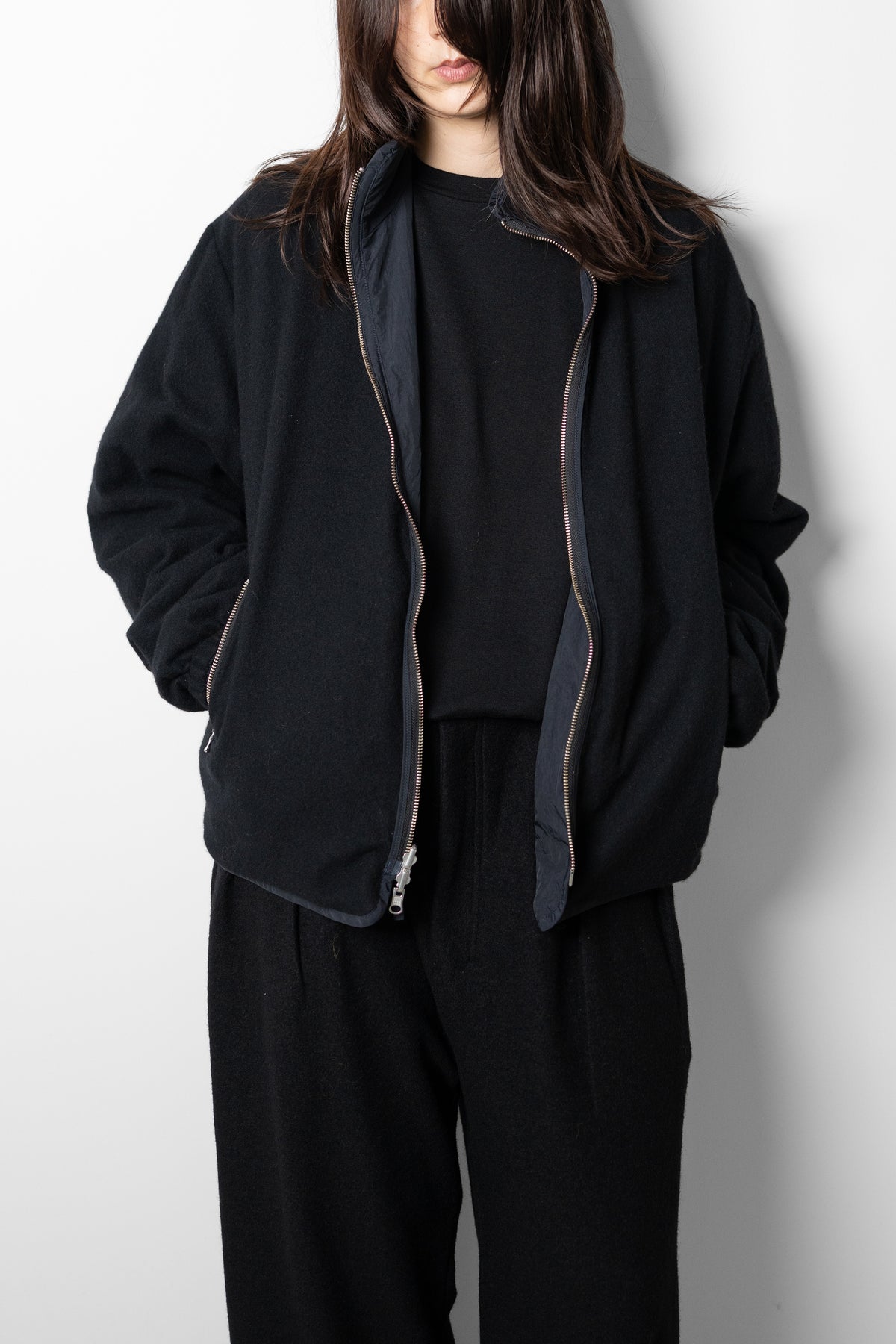 YOKE/ Wool Cashmere Fleece Reversible Blouson "Black"