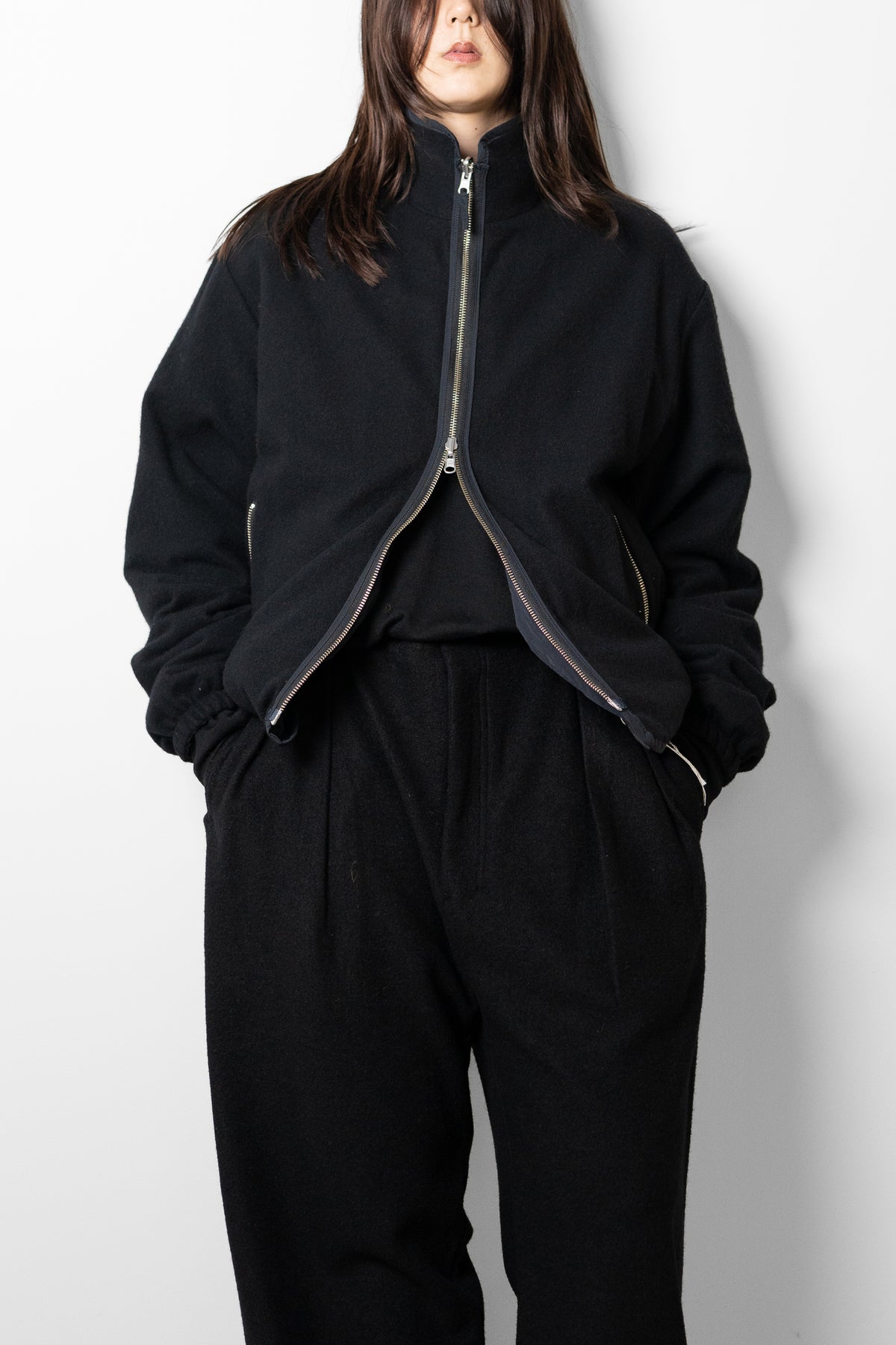 YOKE/ Wool Cashmere Fleece Reversible Blouson "Black"