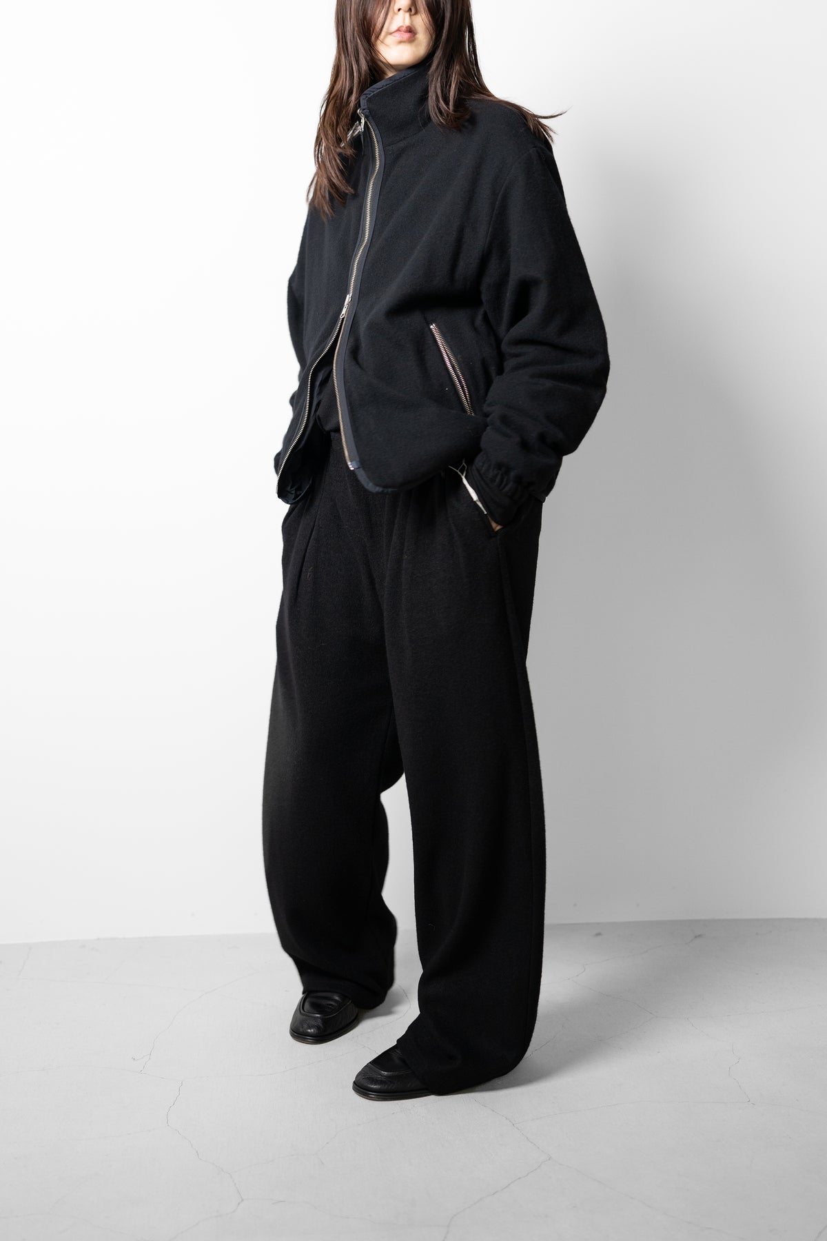 YOKE/ Wool Cashmere Fleece Reversible Blouson "Black"