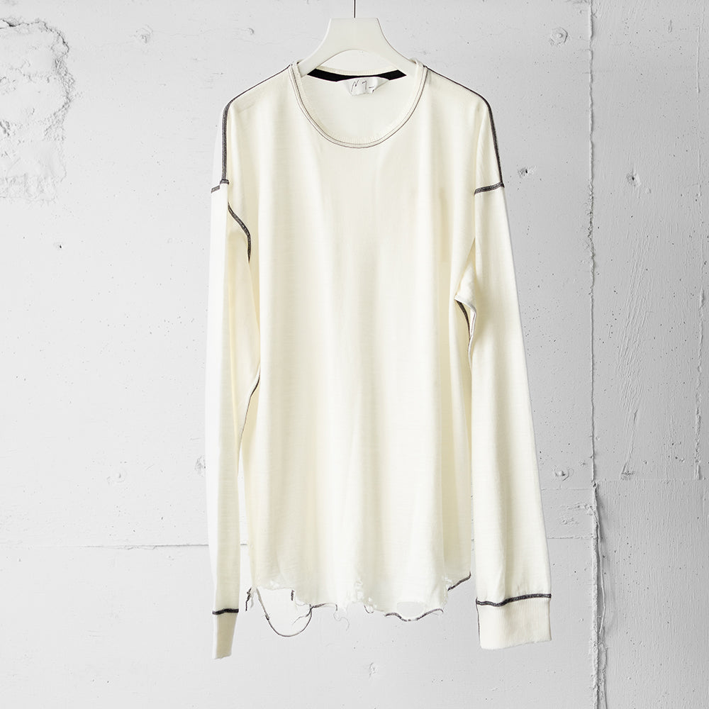 ANCELLM / DAMAGE WOOL CREW LS T-SHIRT "IVORY"