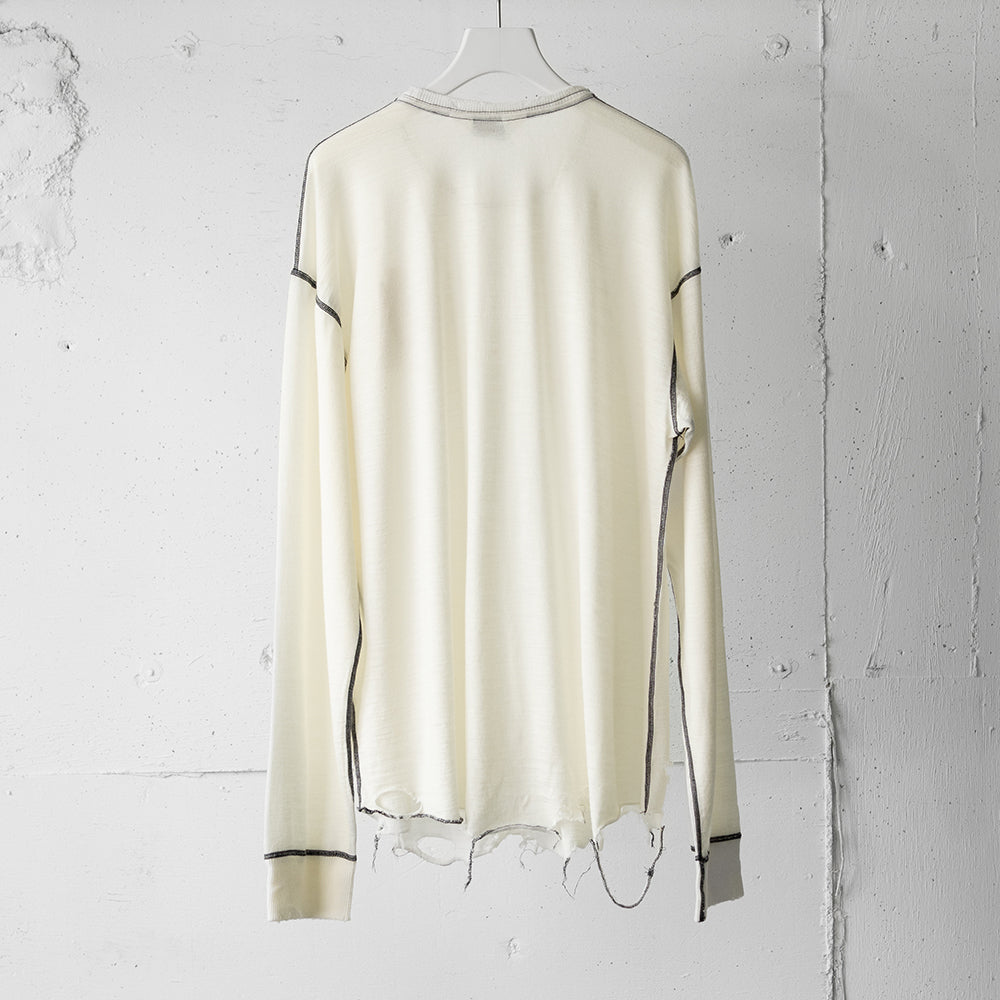 ANCELLM / DAMAGE WOOL CREW LS T-SHIRT "IVORY"