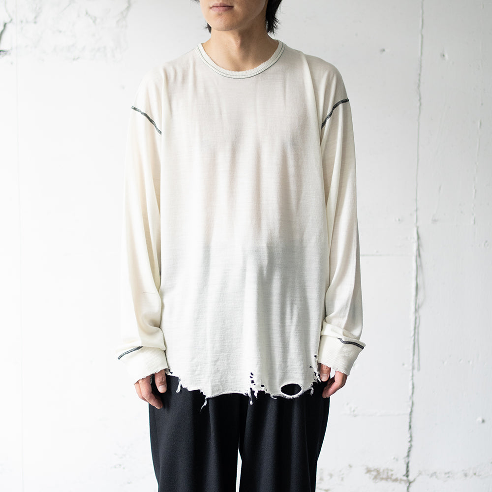 ANCELLM / DAMAGE WOOL CREW LS T-SHIRT "IVORY"