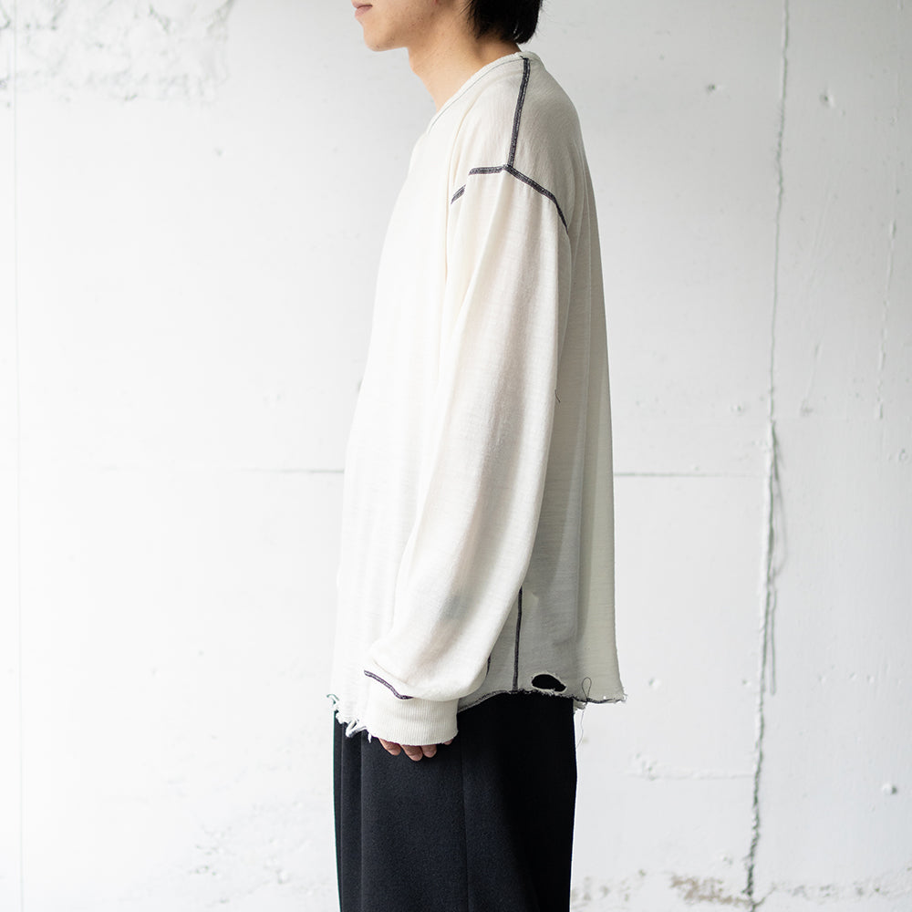 ANCELLM / DAMAGE WOOL CREW LS T-SHIRT "IVORY"