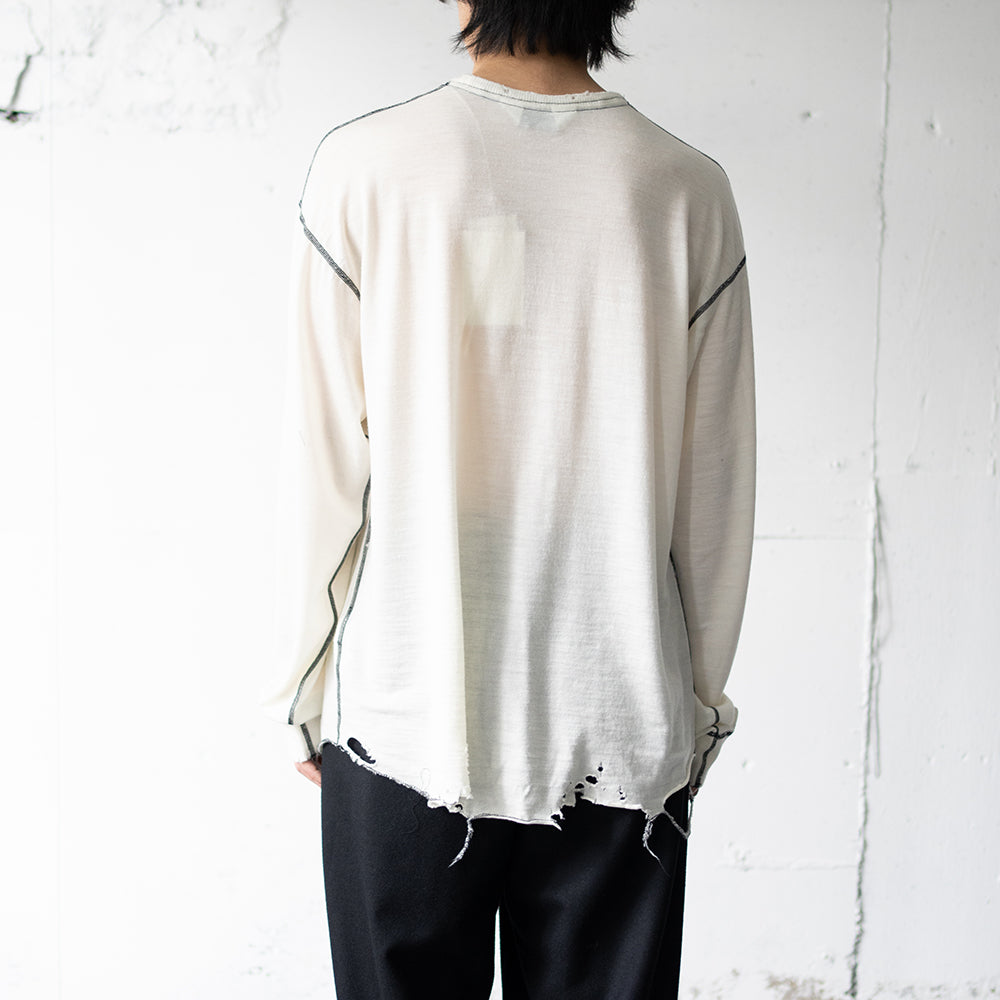 ANCELLM / DAMAGE WOOL CREW LS T-SHIRT "IVORY"