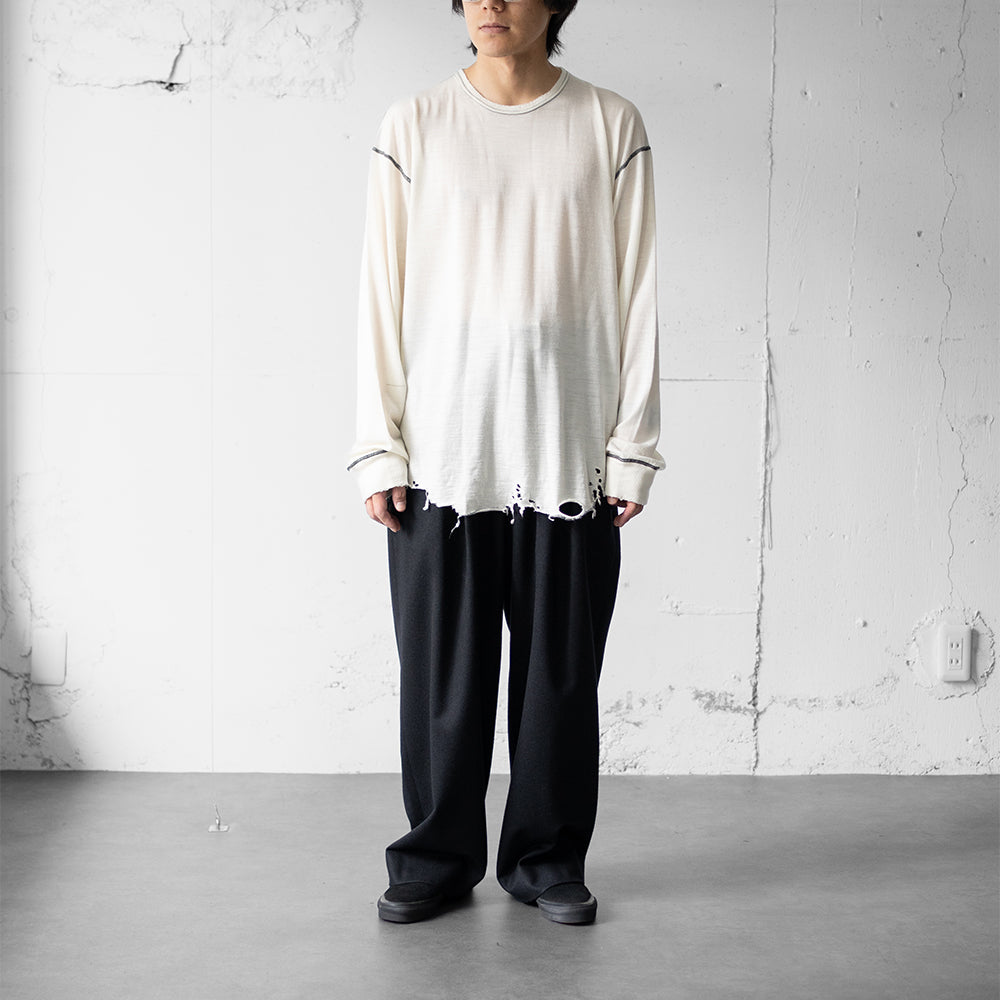 ANCELLM / DAMAGE WOOL CREW LS T-SHIRT "IVORY"