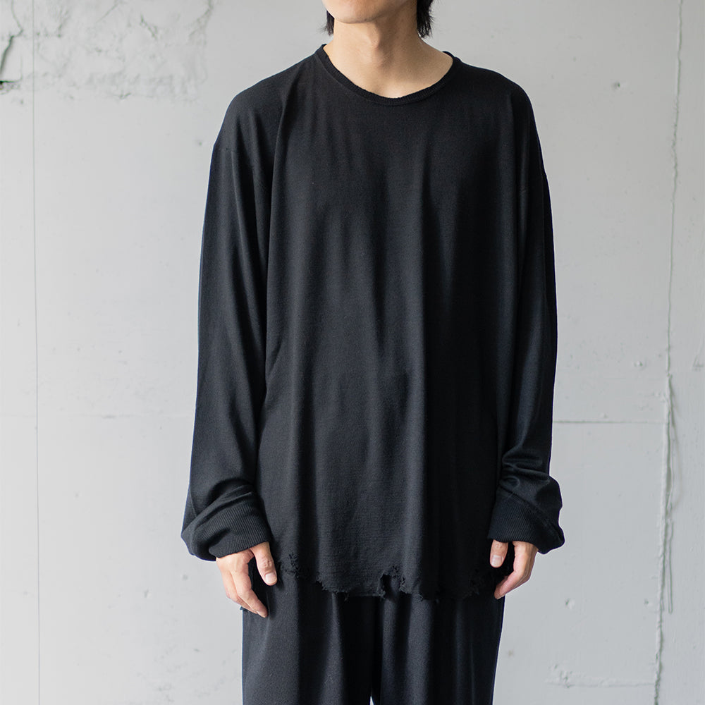 ANCELLM / DAMAGE WOOL CREW LS T-SHIRT "BLACK"