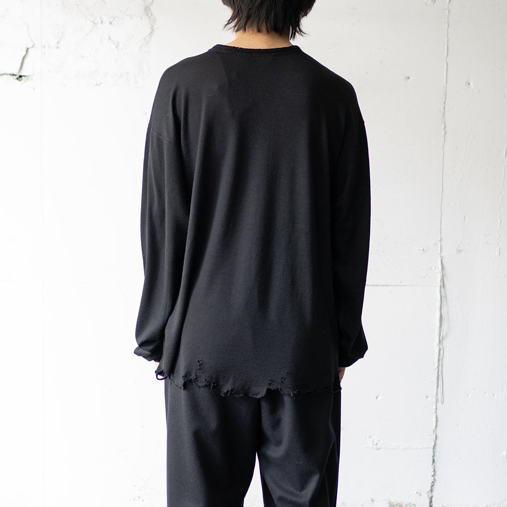 ANCELLM / DAMAGE WOOL CREW LS T-SHIRT "BLACK"