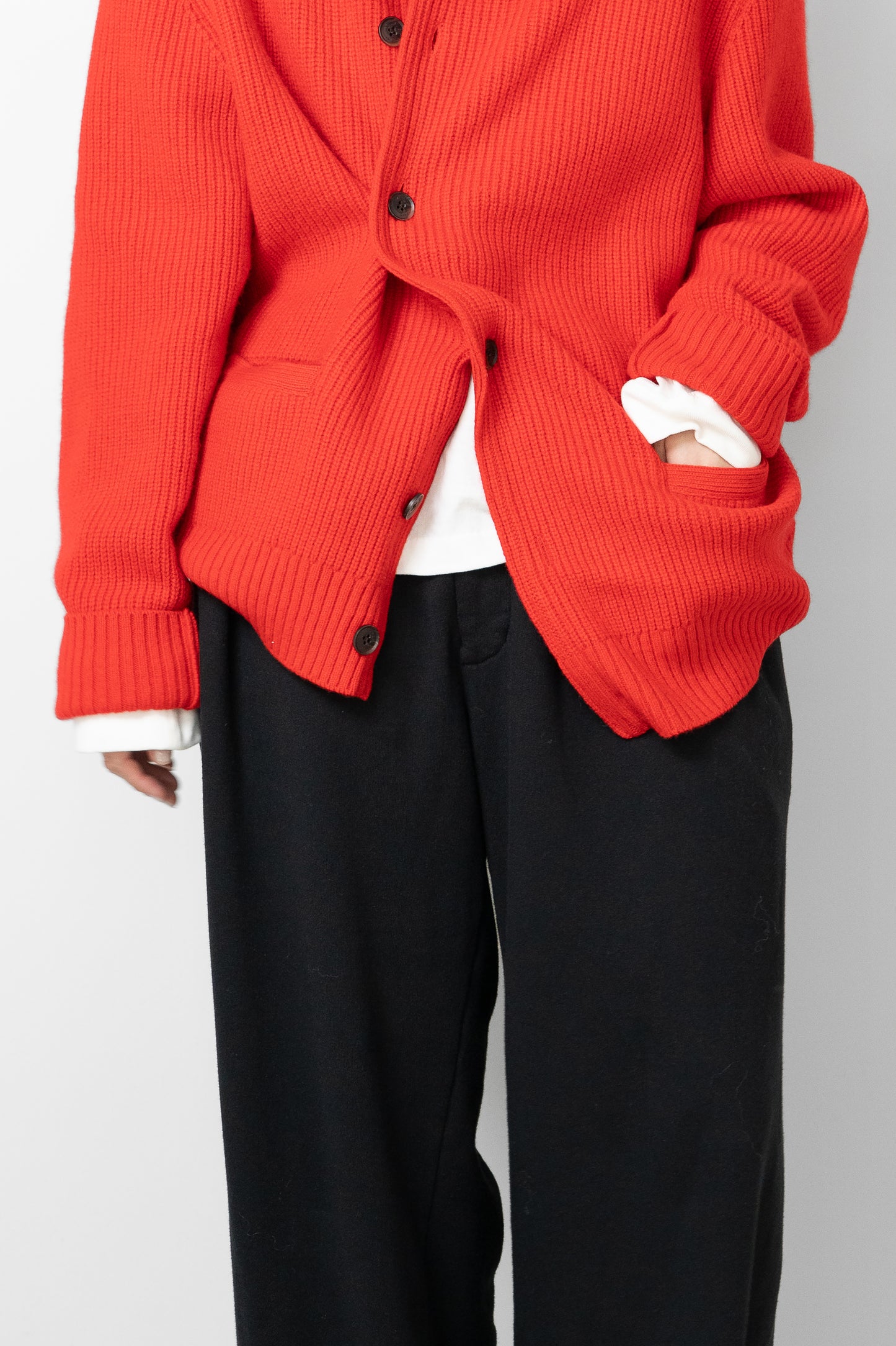YOKE/ Sculptural Wired Crew Neck Cardigan "RED"