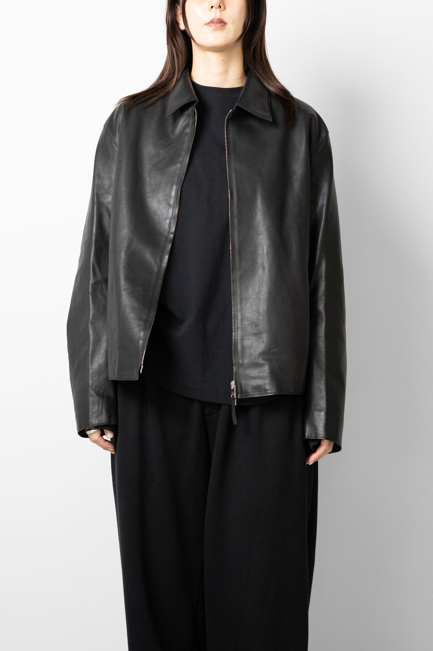 YOKE/ Calf Nappa Leather Minimal Blouson "BLACK"