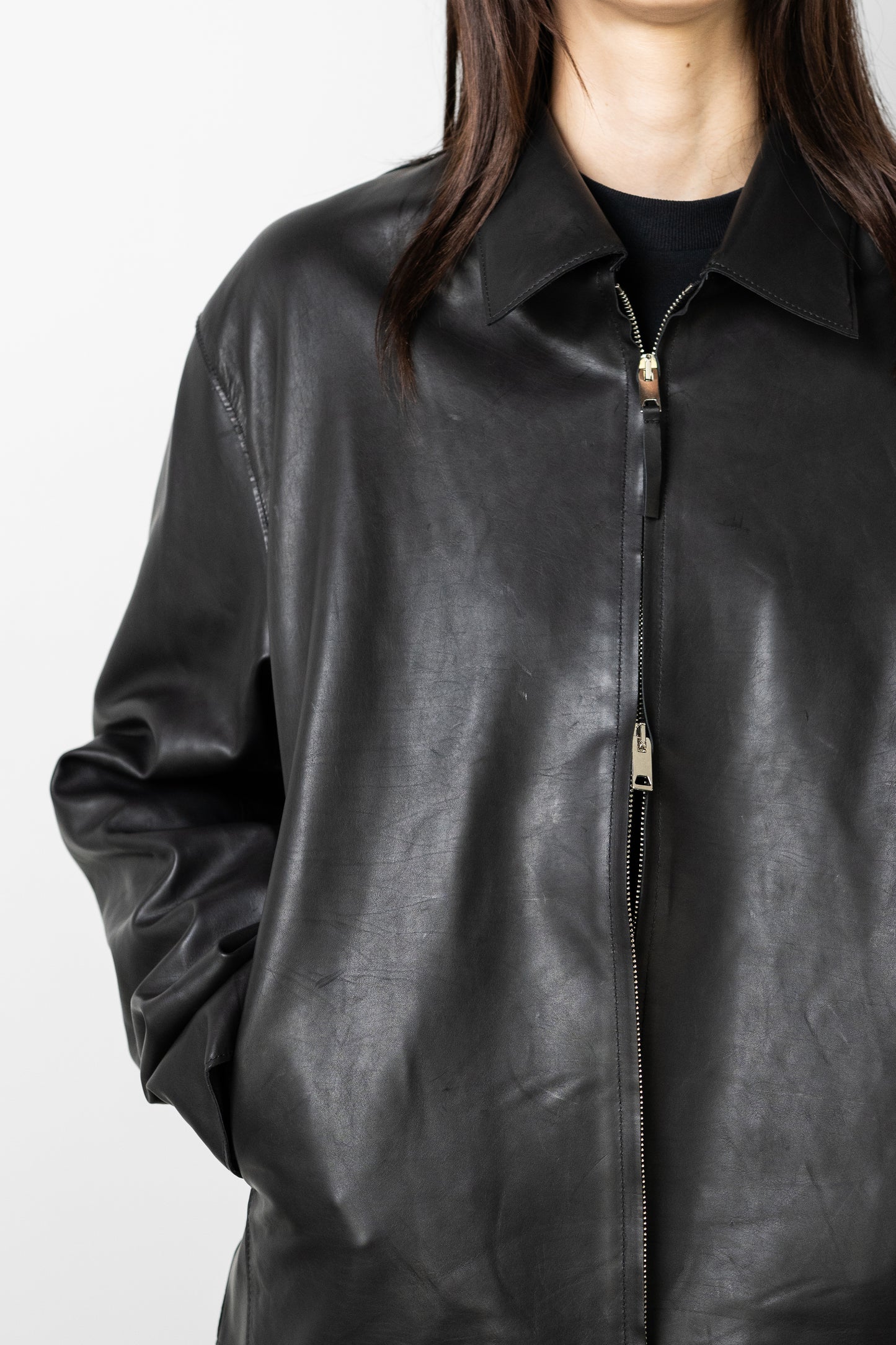 YOKE/ Calf Nappa Leather Minimal Blouson "BLACK"