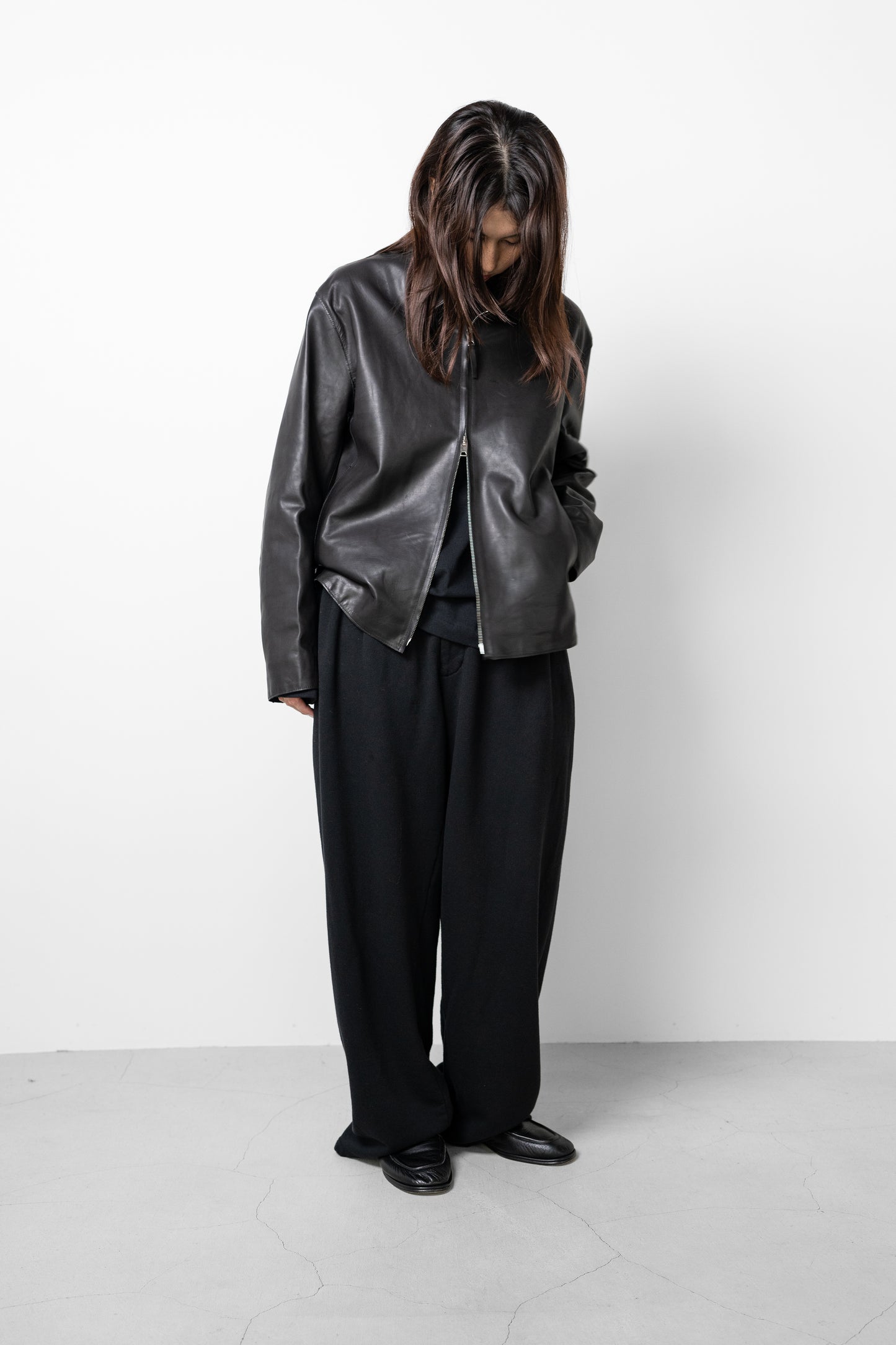 YOKE/ Calf Nappa Leather Minimal Blouson "BLACK"