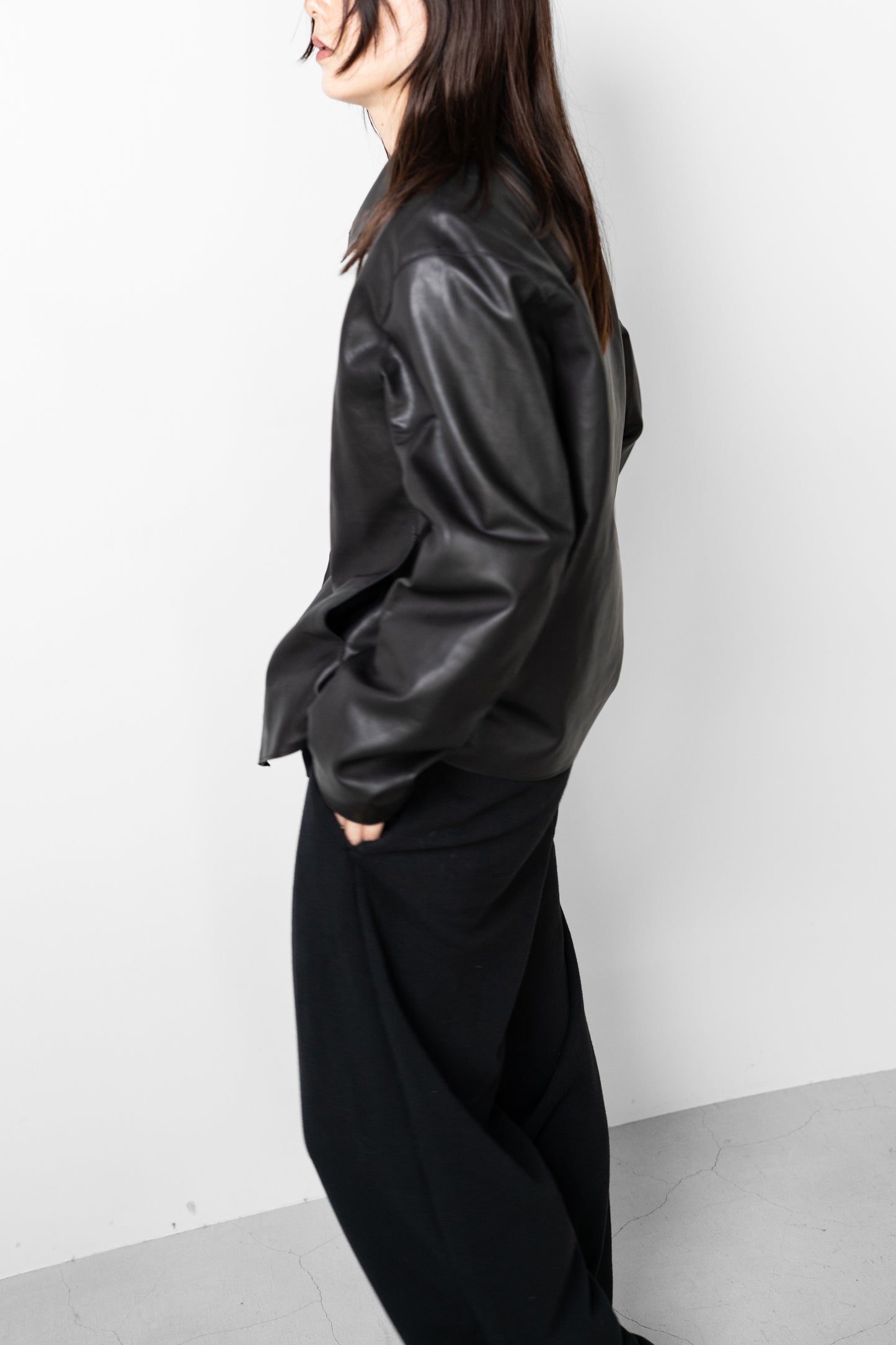 YOKE/ Calf Nappa Leather Minimal Blouson "BLACK"