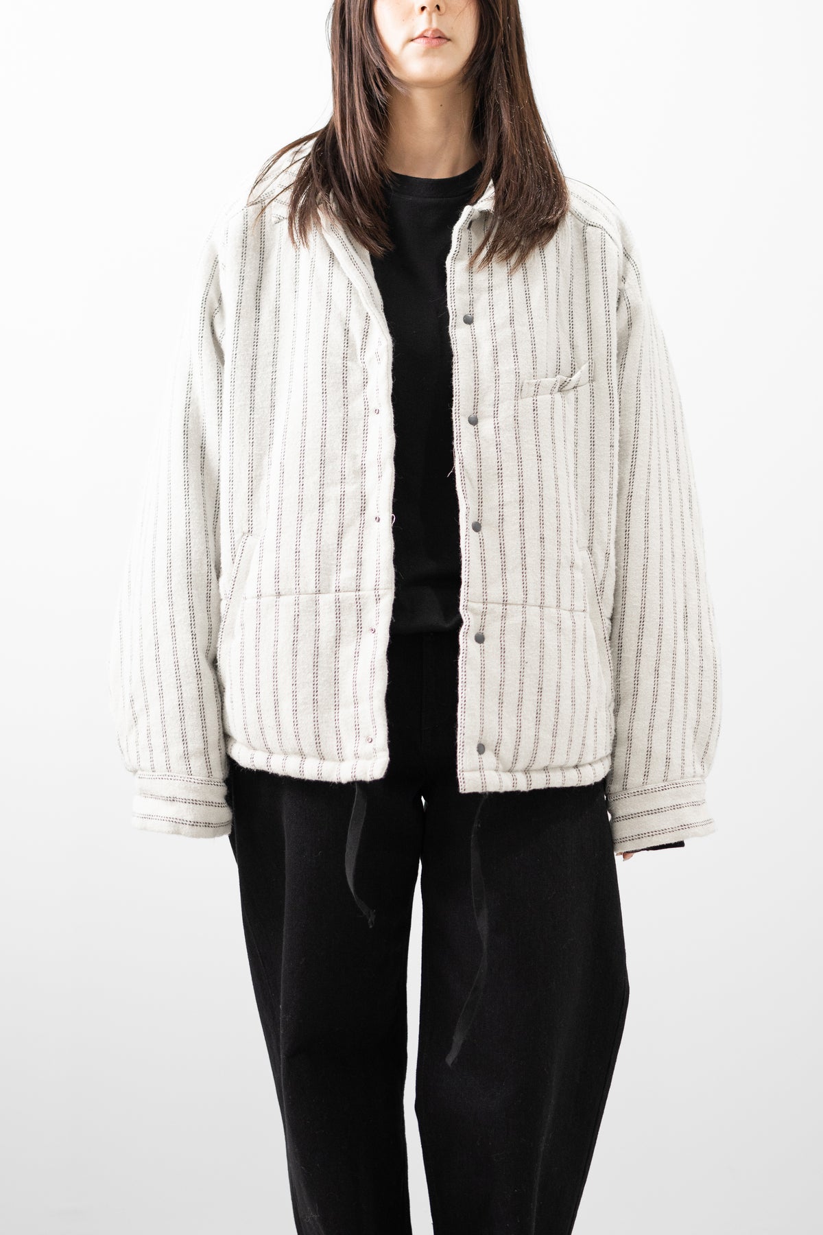 ANCELLM / STRIPE PADDED SHIRT "IVORY"