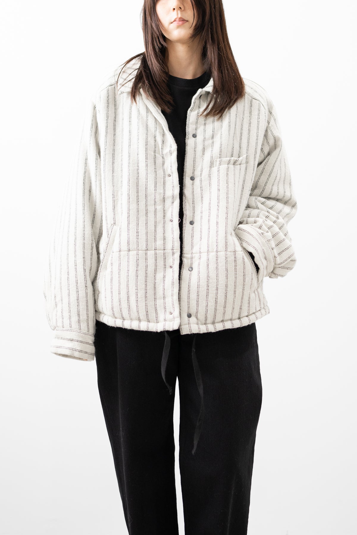 ANCELLM / STRIPE PADDED SHIRT "IVORY"