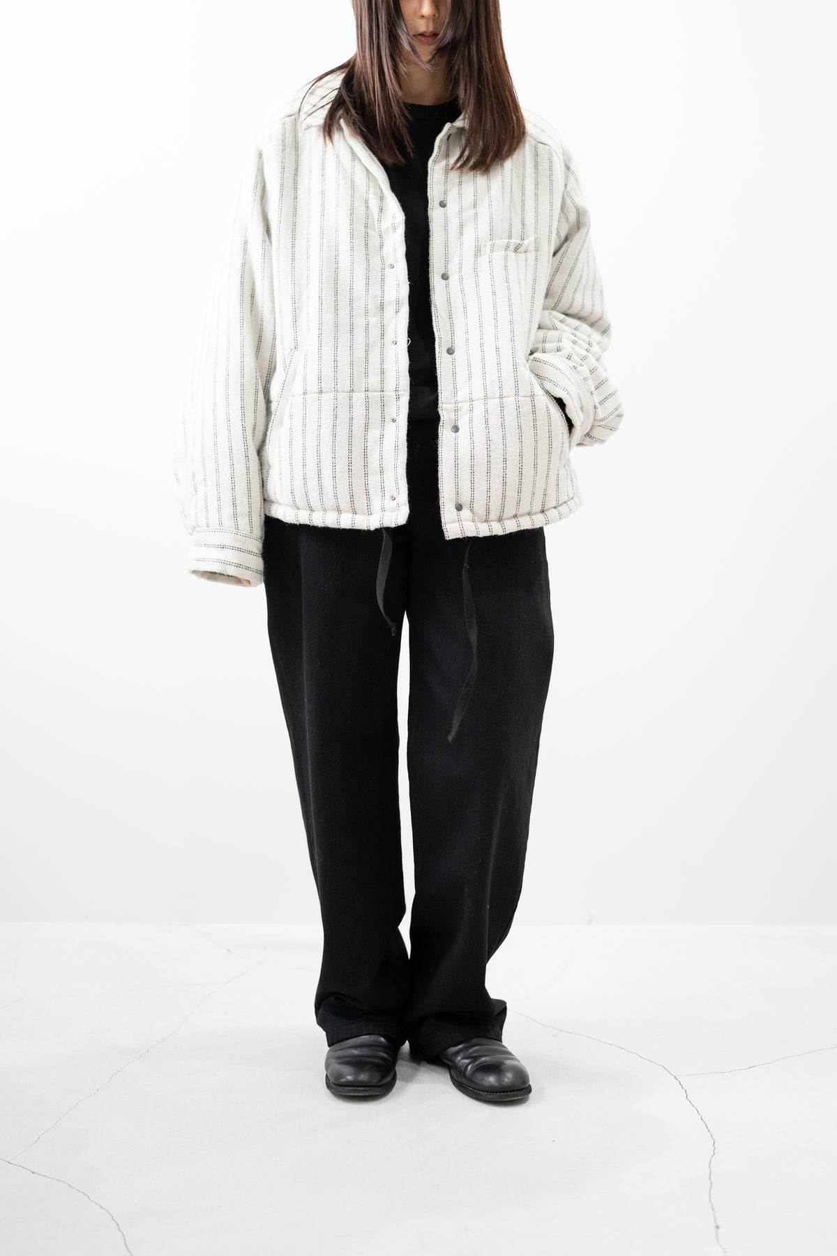 ANCELLM / STRIPE PADDED SHIRT "IVORY"
