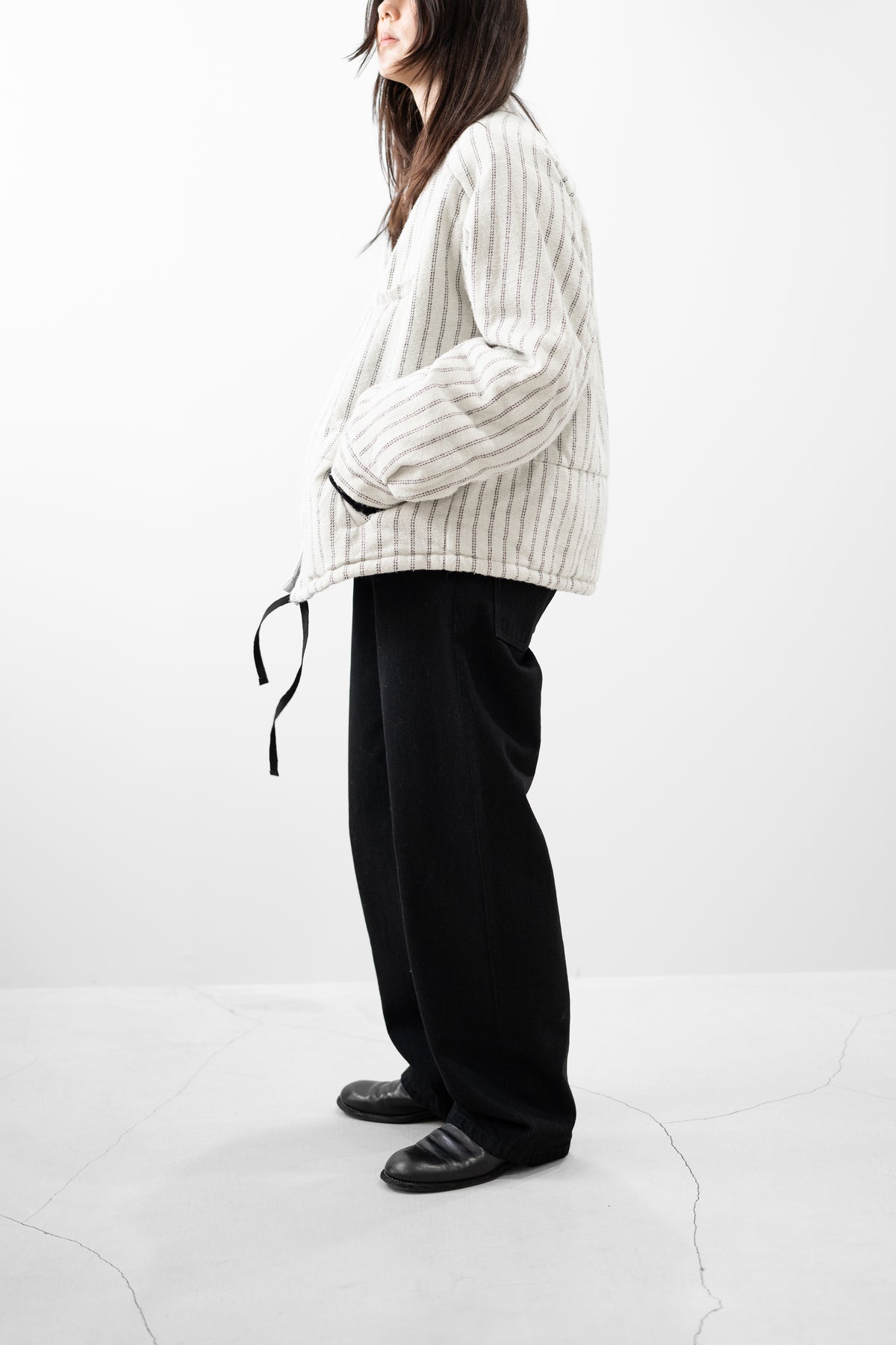 ANCELLM / STRIPE PADDED SHIRT "IVORY"