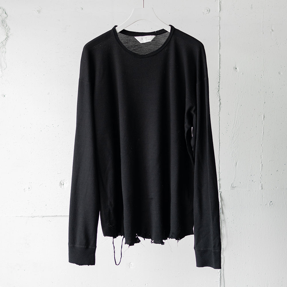 ANCELLM / DAMAGE WOOL CREW LS T-SHIRT "BLACK"