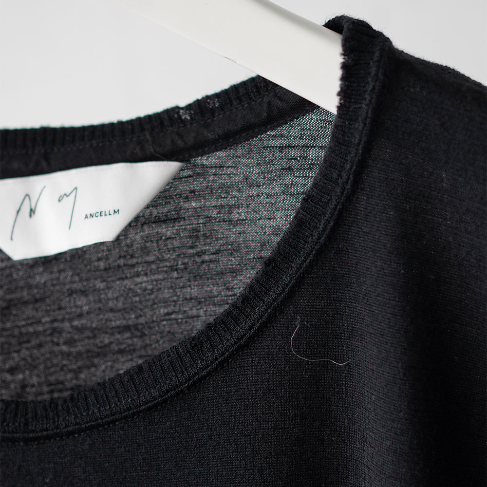 ANCELLM / DAMAGE WOOL CREW LS T-SHIRT "BLACK"