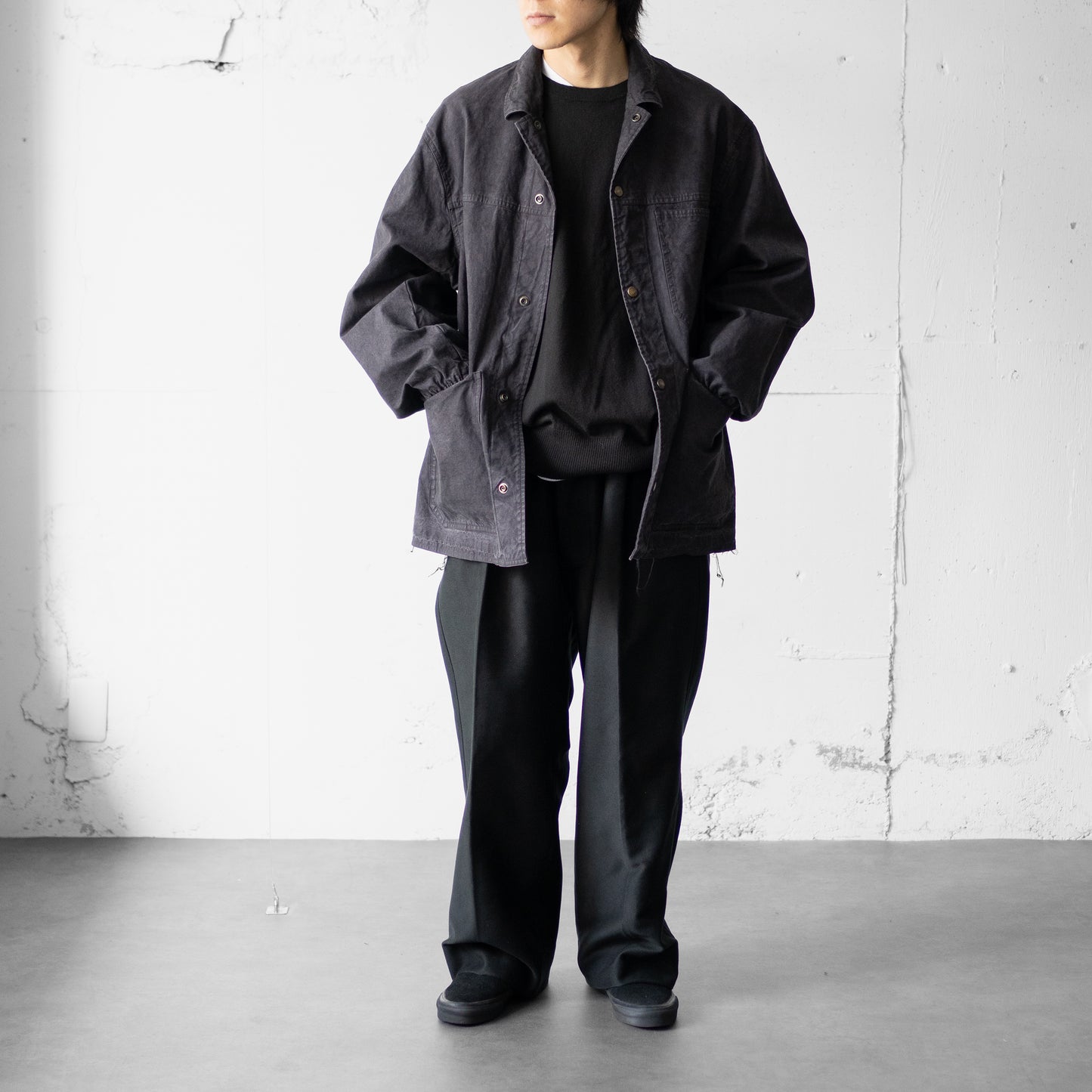 nonnotte/ Draping Elastic Intuck Wide Trousers "Deep Black"