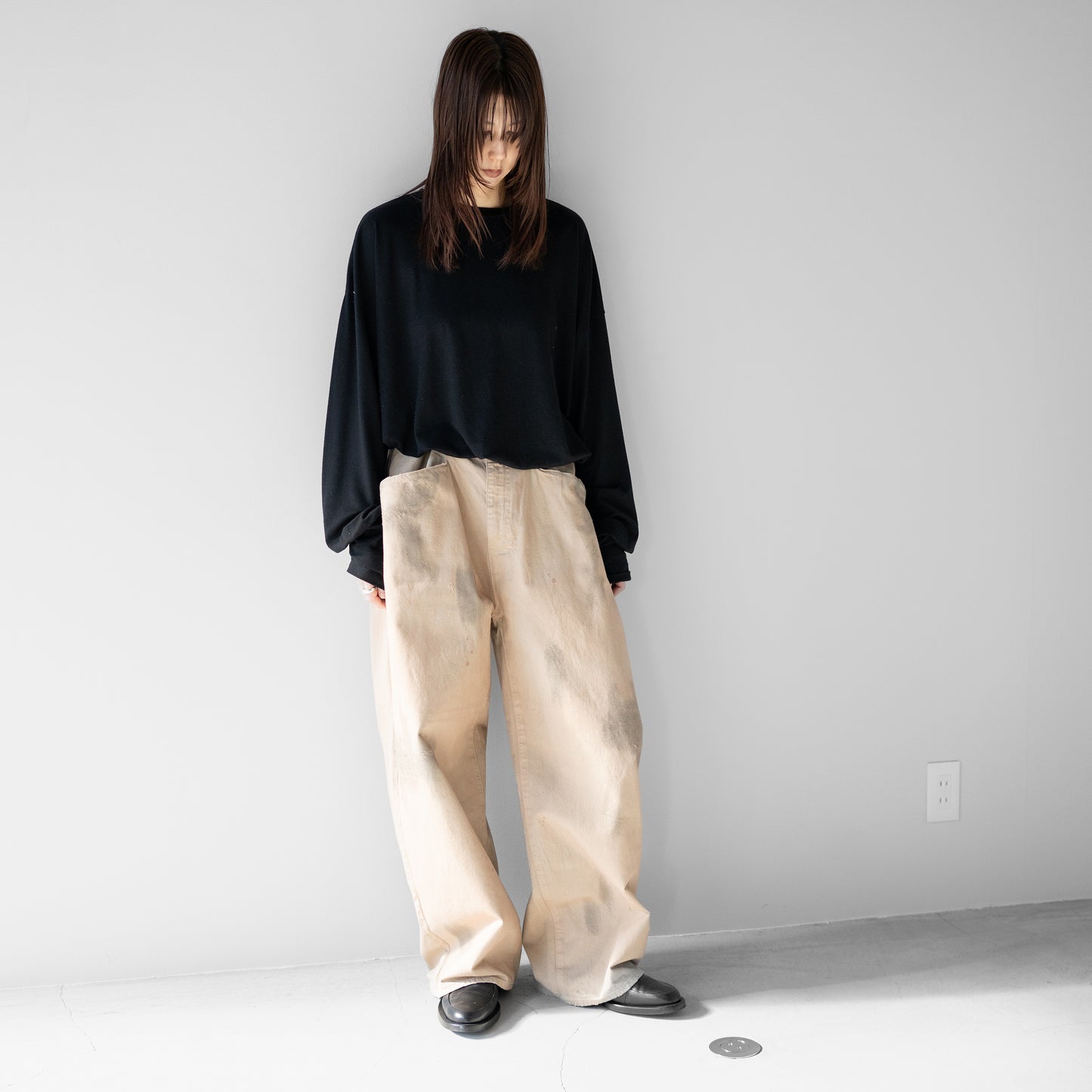 ANCELLM / DENIM WIDE SLACKS "SAND"