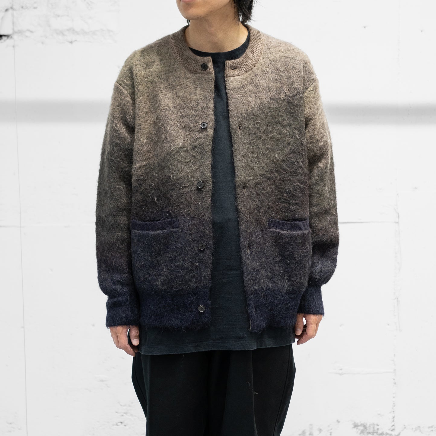 ssstein/ GRADATION MOHAIR KNIT CARDIGAN "NAVY KHAKI GRADATION"