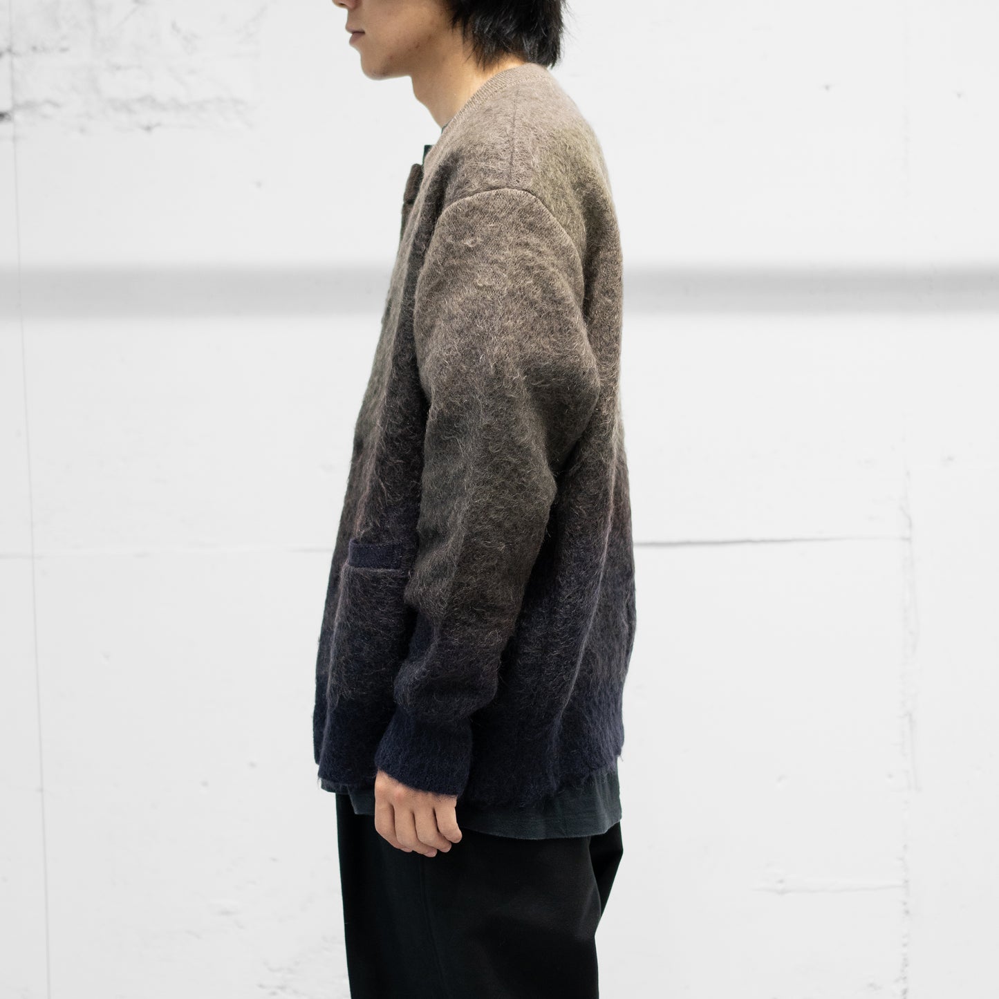 ssstein/ GRADATION MOHAIR KNIT CARDIGAN "NAVY KHAKI GRADATION"