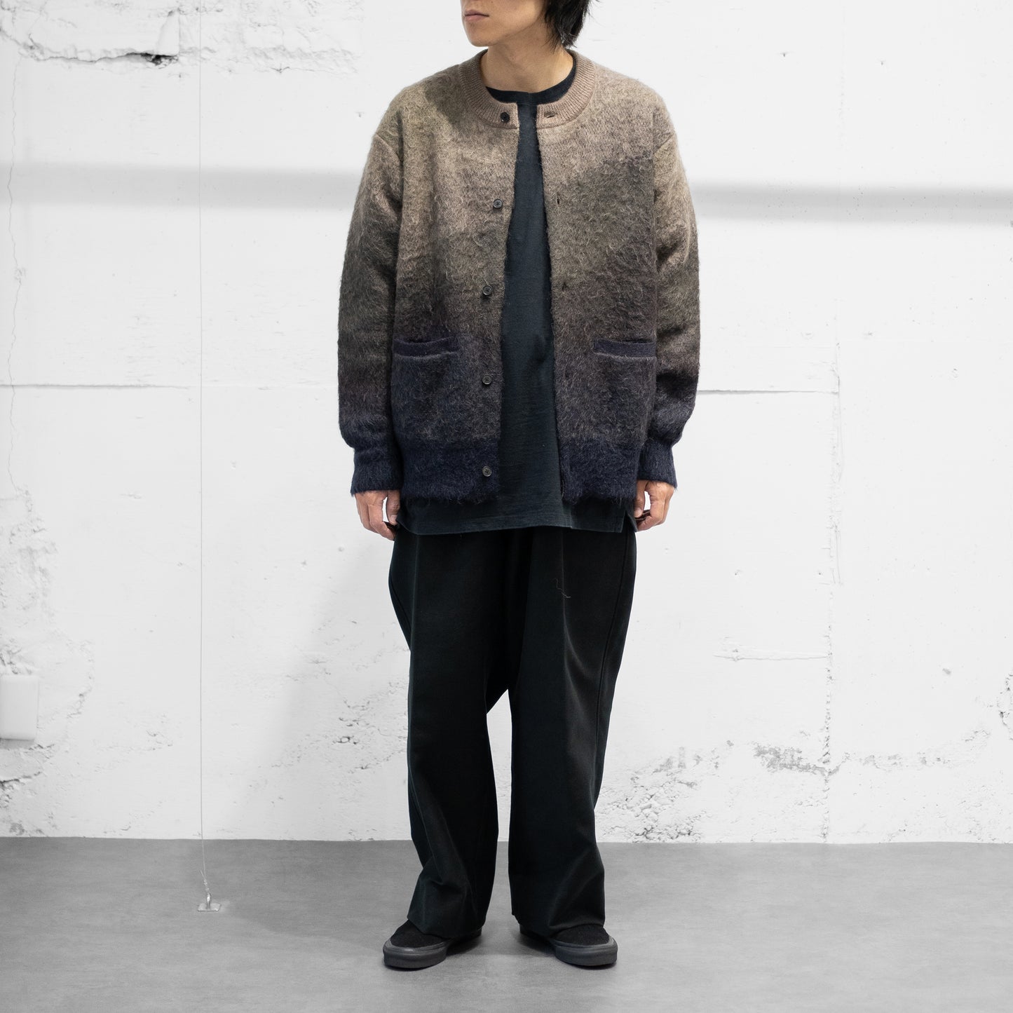 ssstein/ GRADATION MOHAIR KNIT CARDIGAN "NAVY KHAKI GRADATION"