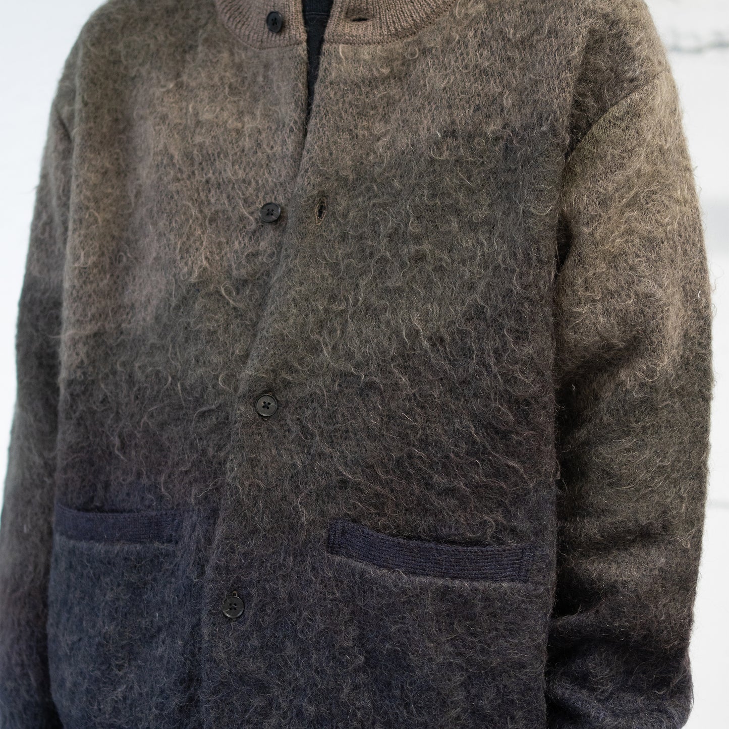 ssstein/ GRADATION MOHAIR KNIT CARDIGAN "NAVY KHAKI GRADATION"