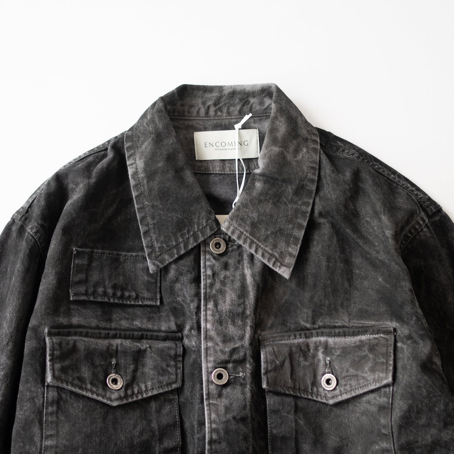 ENCOMING/ DENIM TWO POCKETS SHIRT BLOUSON "BLACK"