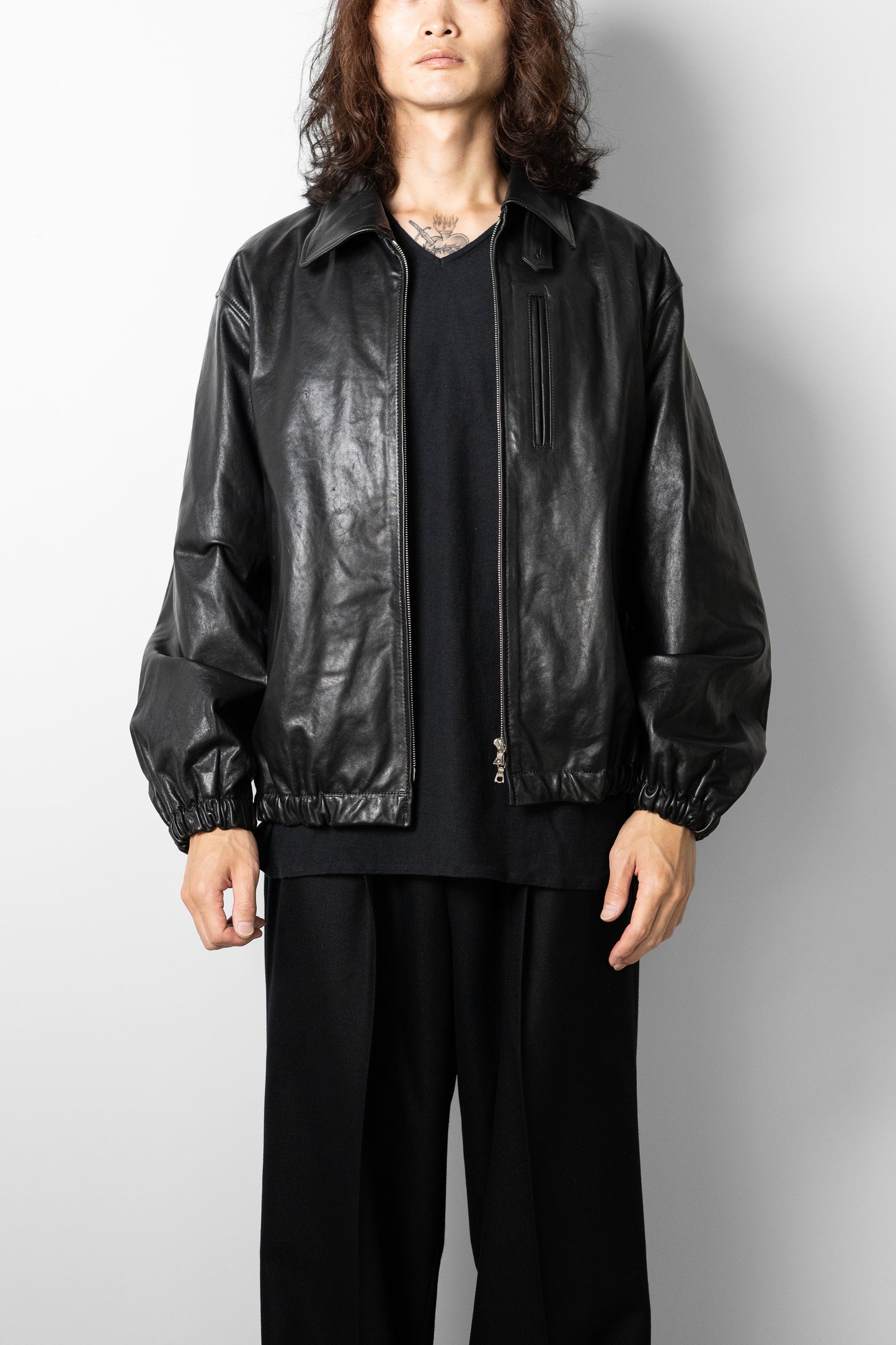 ssstein/ CALF ZIP SHORT JACKET "BLACK"