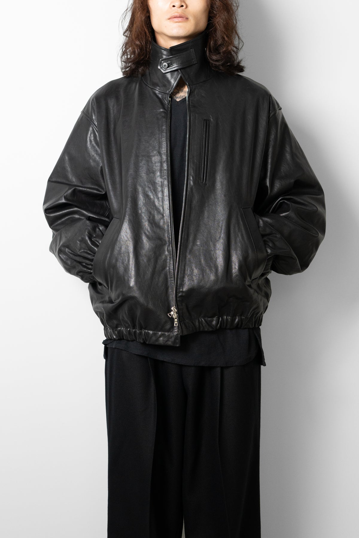 ssstein/ CALF ZIP SHORT JACKET "BLACK"